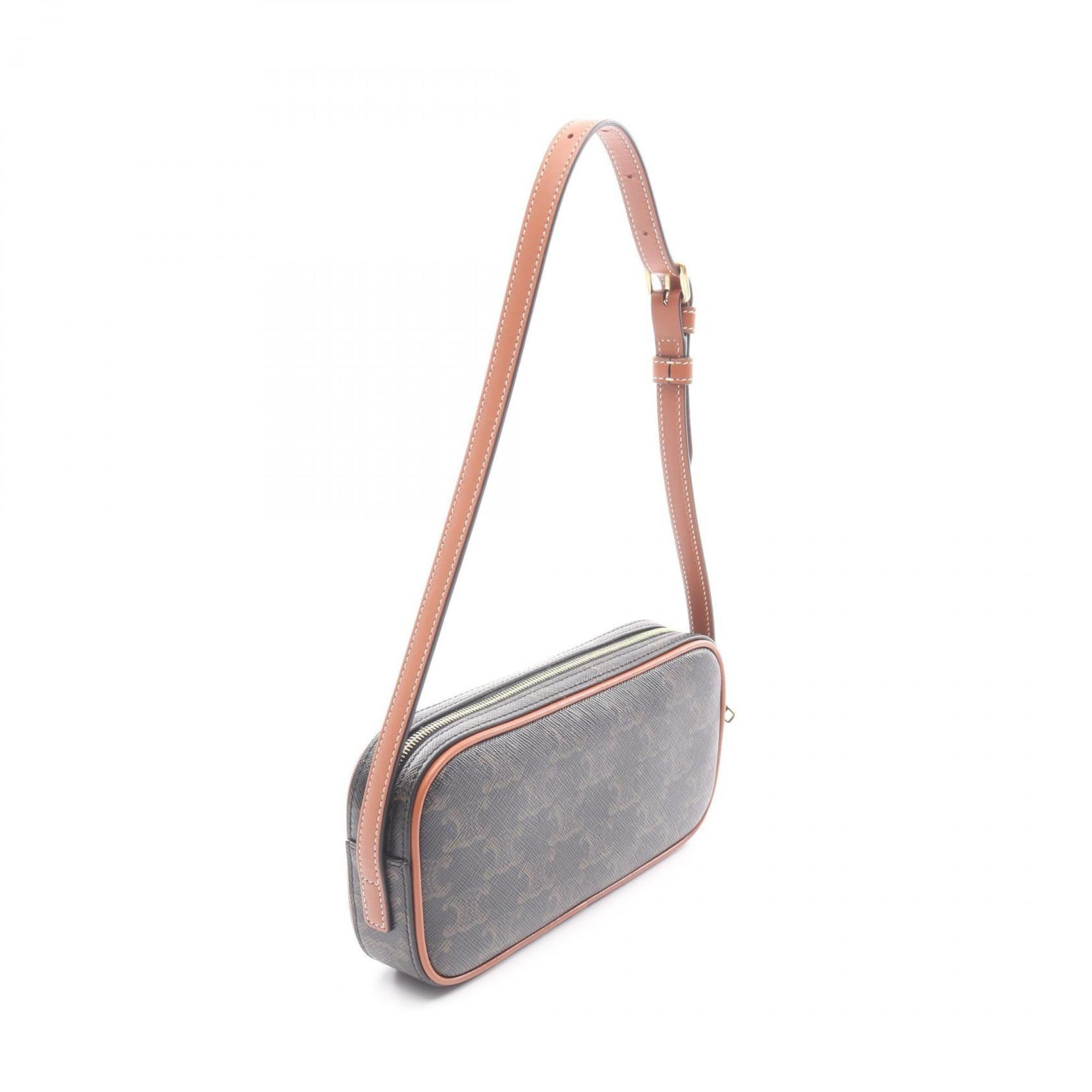 Celine Black Brown Coated Canvas Leather Shoulder Bag (Pre-Owned)
