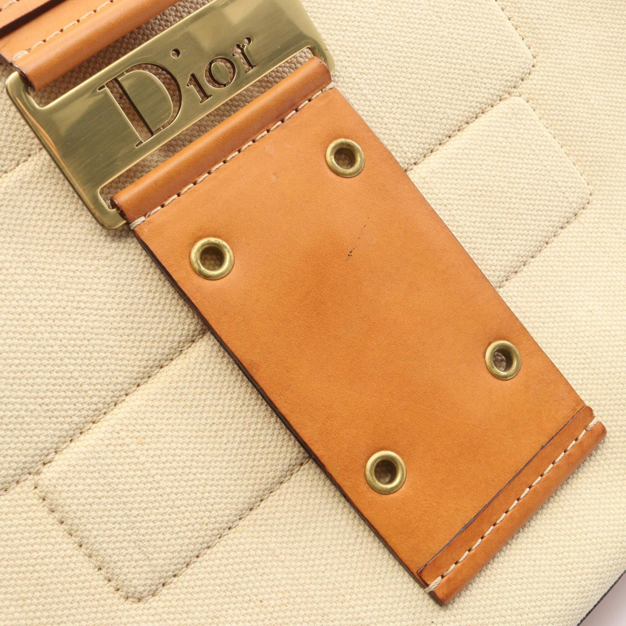 Christian Dior Brown Ivory Canvas Leather Handbag Shoulder Bag (Pre-Owned)