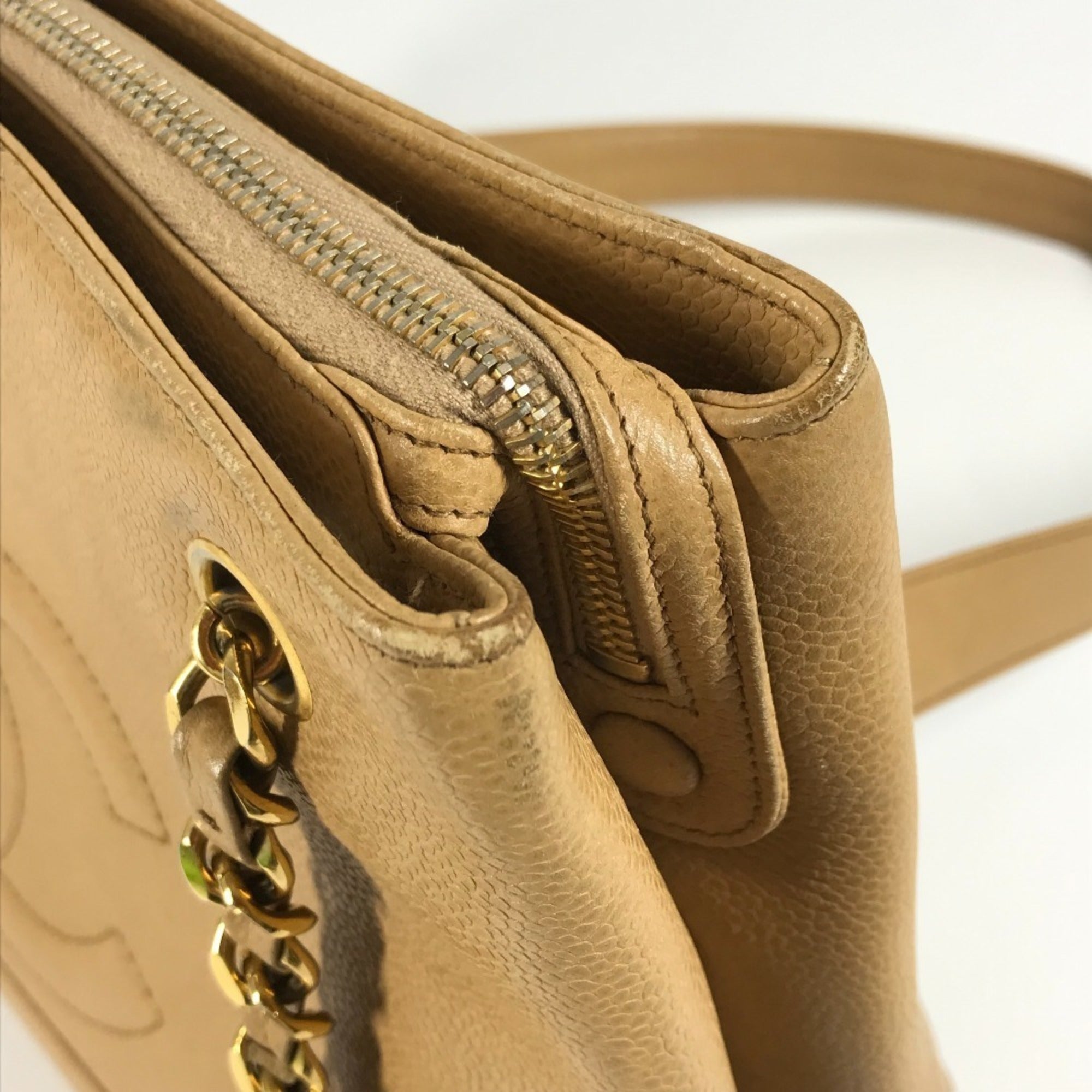 Chanel Beige Grained Calfskin Shoulder Bag Tote Bag (Pre-Owned)