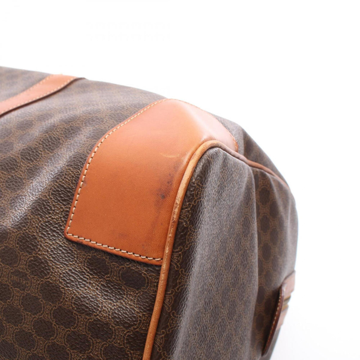 Celine Brown Coated Canvas Pvc Leather Boston Bag Handbag (Pre-Owned)