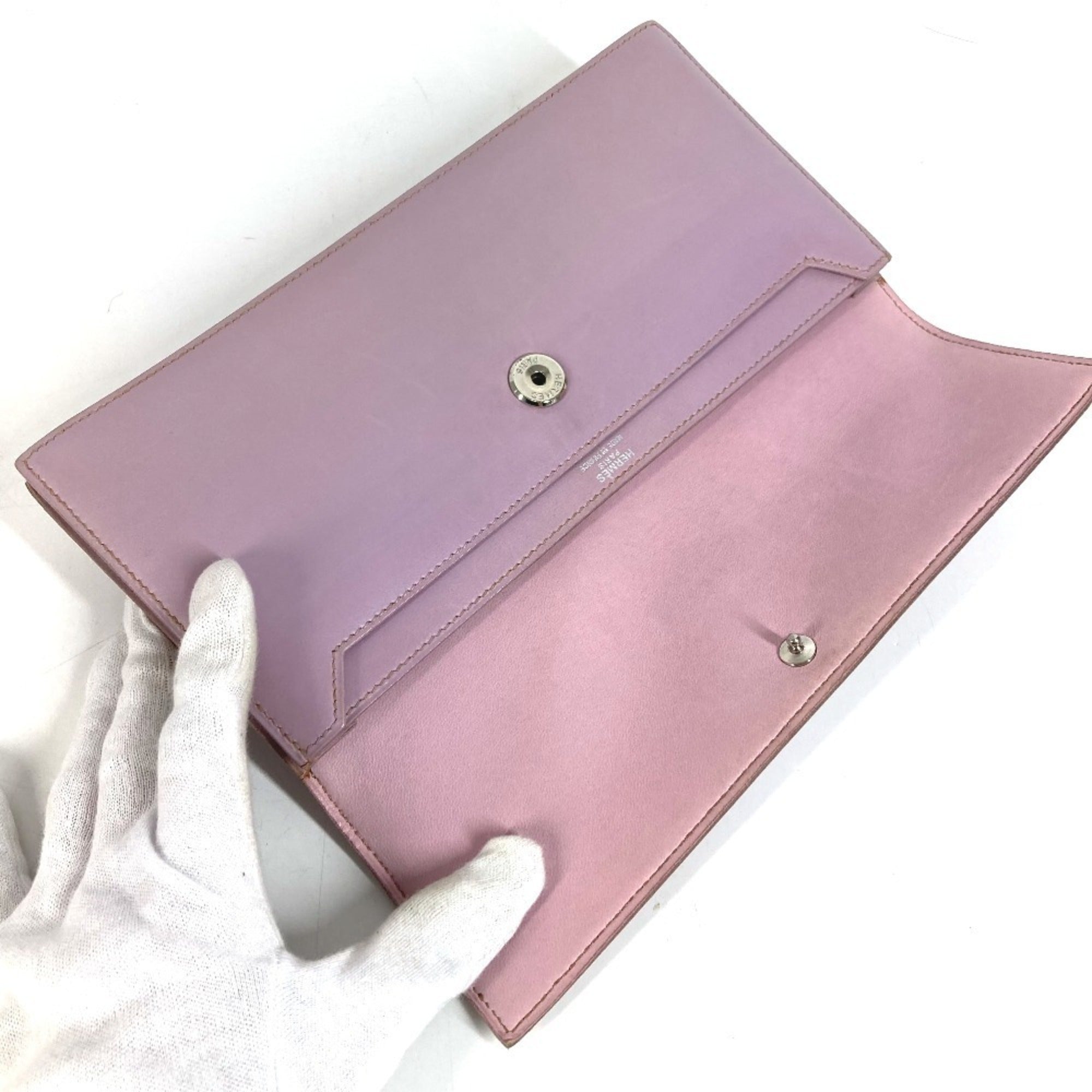 Hermes Pink Purple Leather Clutch Bag Handbag Pouch (Pre-Owned)