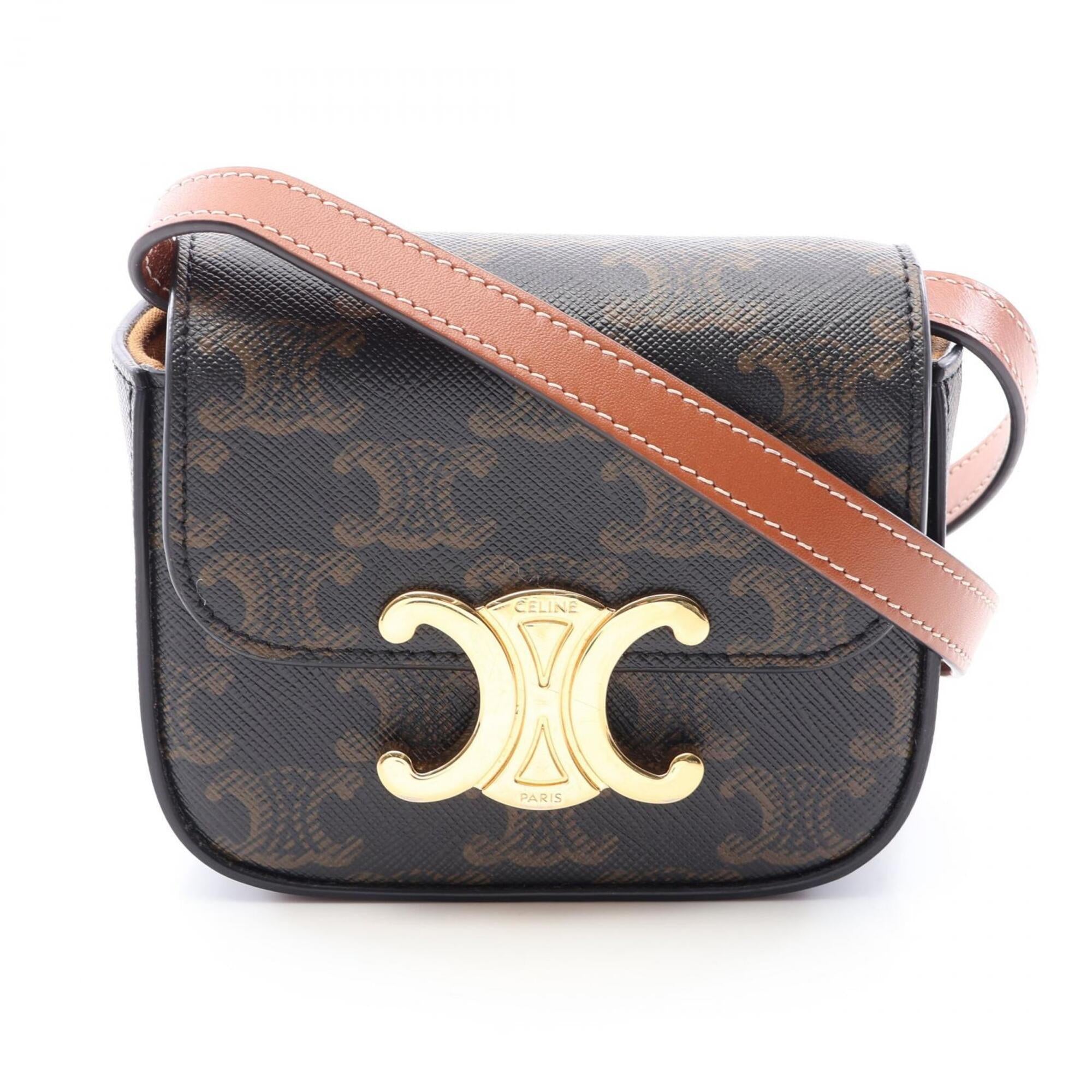 Celine Black Brown Coated Canvas Leather Handbag Shoulder Bag (Pre-Owned)
