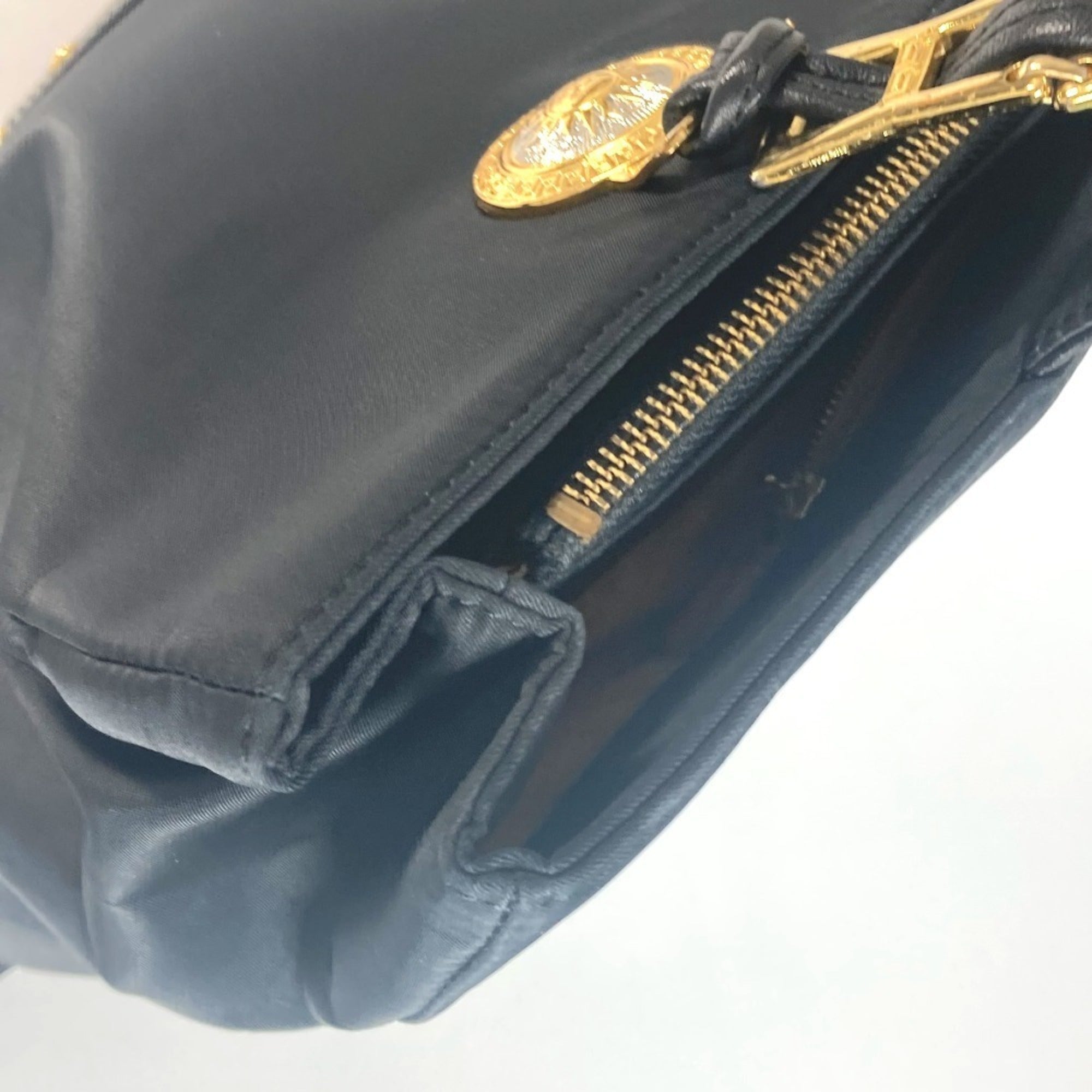 Versace Black Nylon Shoulder Bag Tote Bag (Pre-Owned)