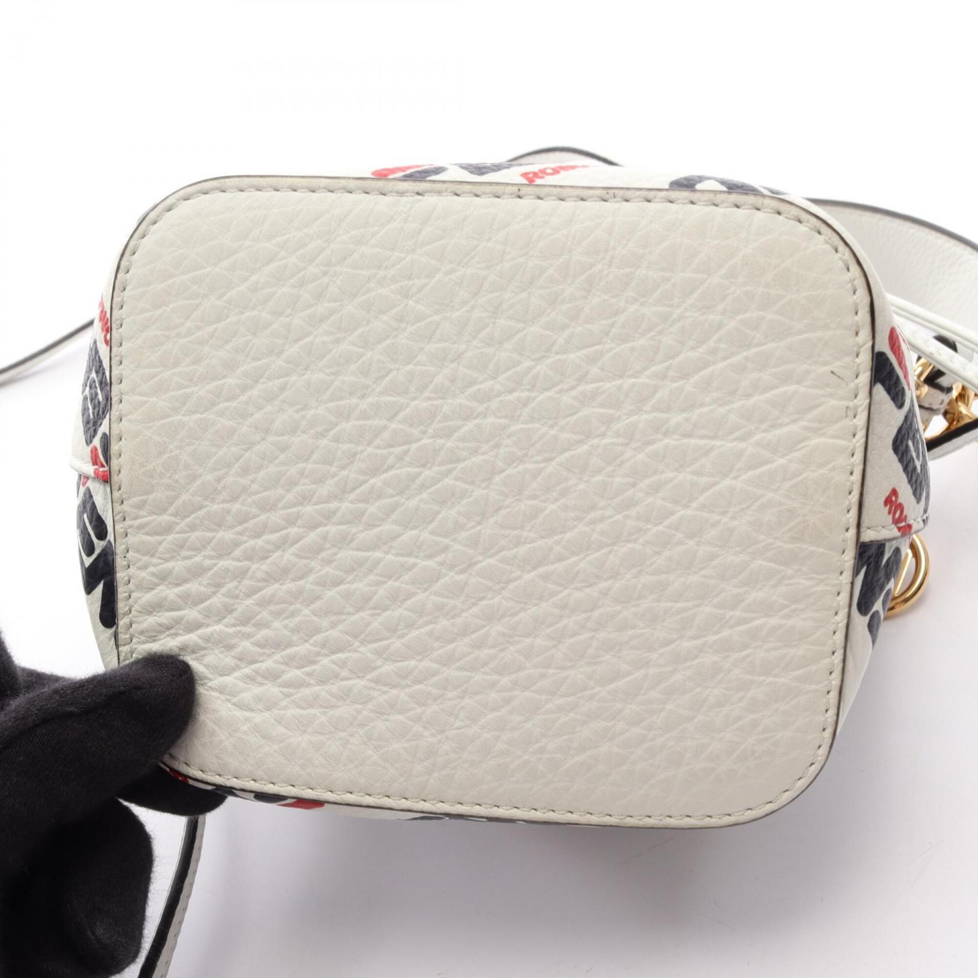 Fendi Navy Red Color White Leather Handbag (Pre-Owned)