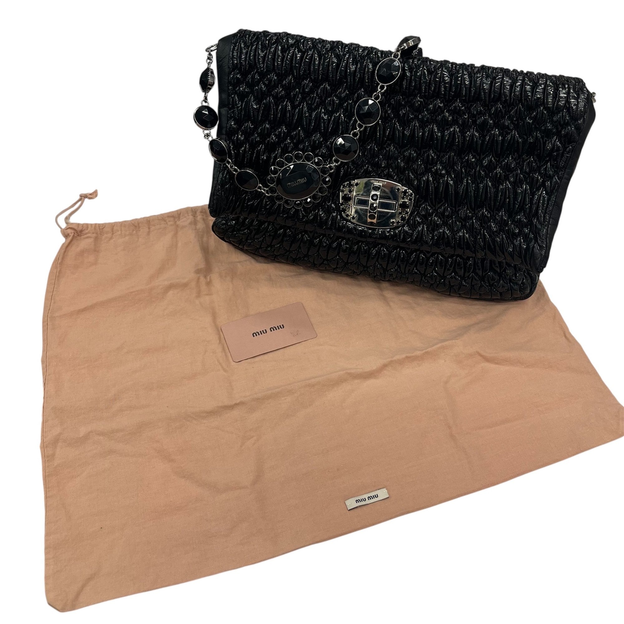 Miu Miu Matelasse Black Patent Leather Clutch Bag Shoulder Bag (Pre-Owned)