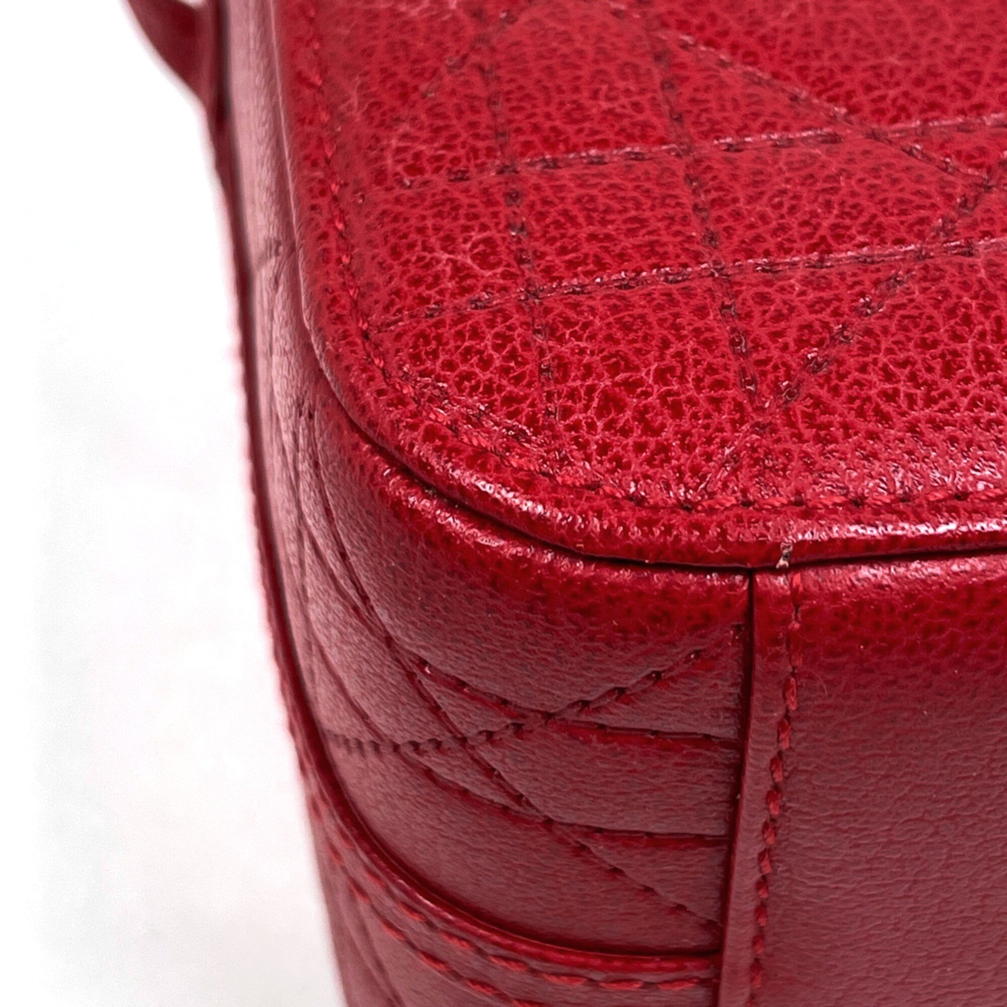 Christian Dior Red Color Leather Handbag Vanity Bag (Pre-Owned)