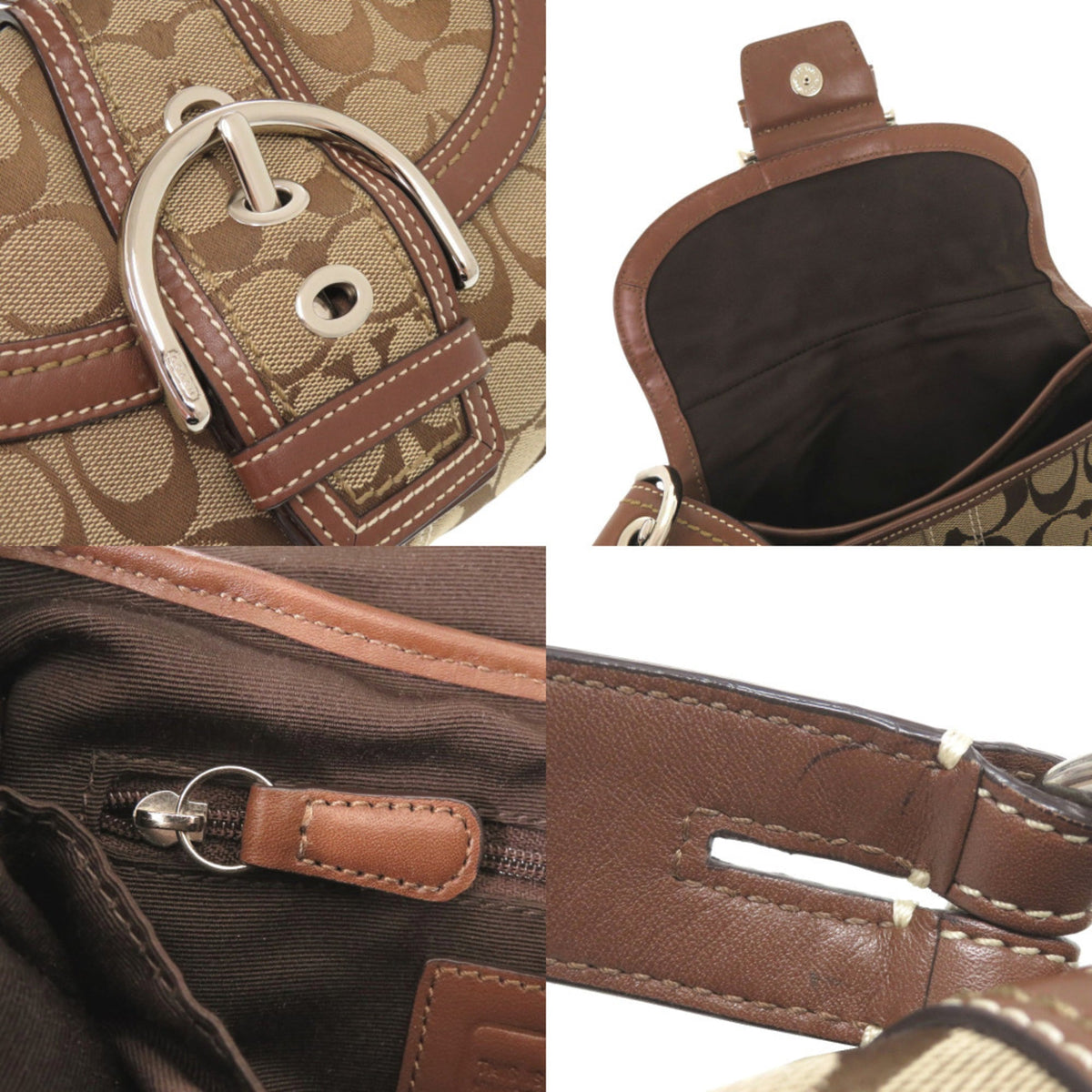 Coach Beige Brown Leather Canvas Shoulder Bag (Pre-Owned)