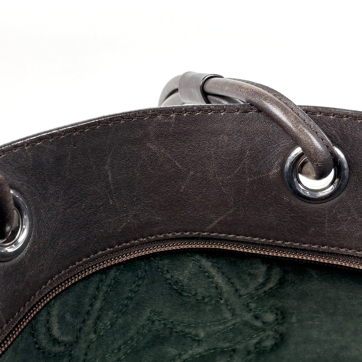 Loewe Brown Green Suede Leather Shoulder Bag (Pre-Owned)