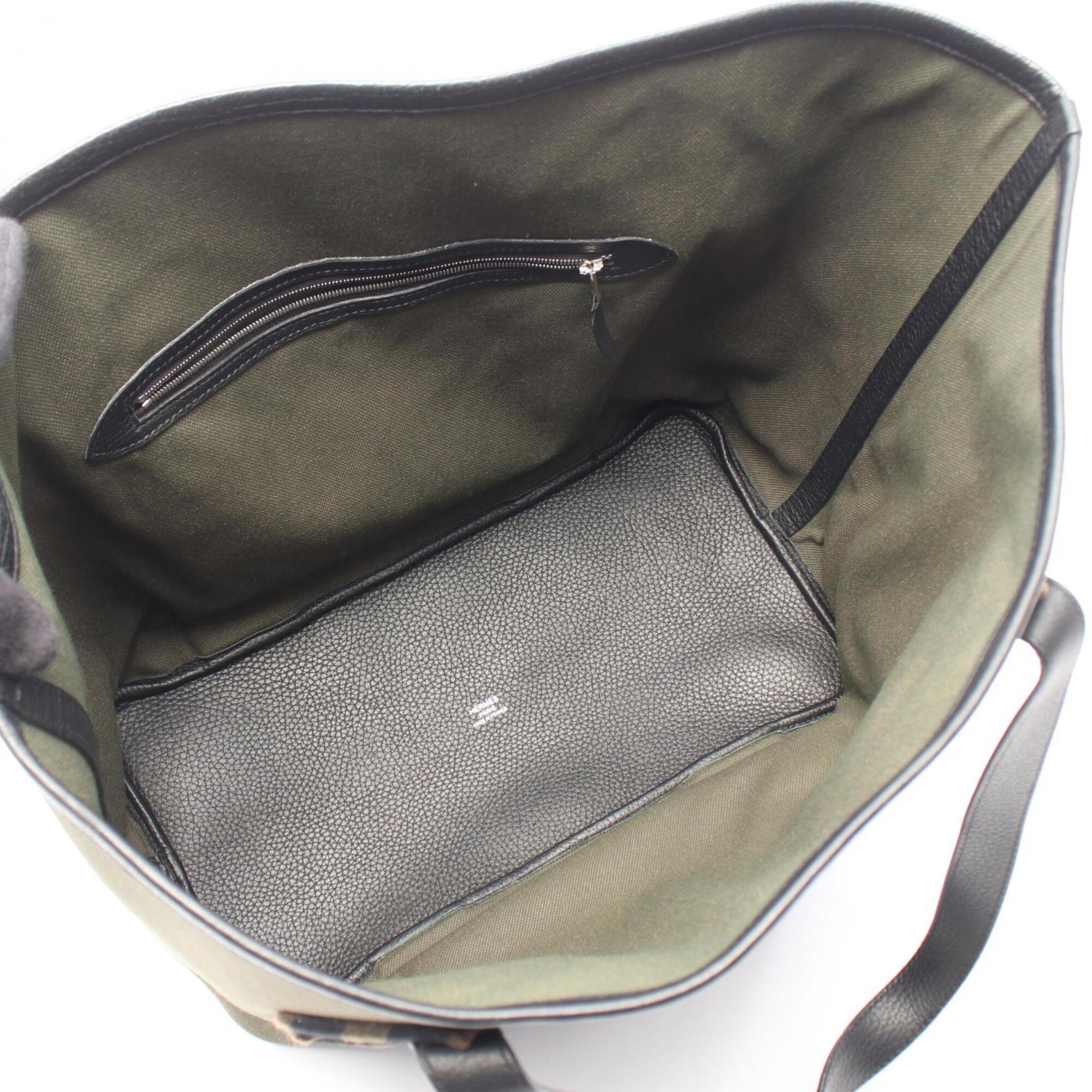 Hermes Black Brown Khaki Taurillon Clemence Leather Handbag Tote Bag (Pre-Owned)