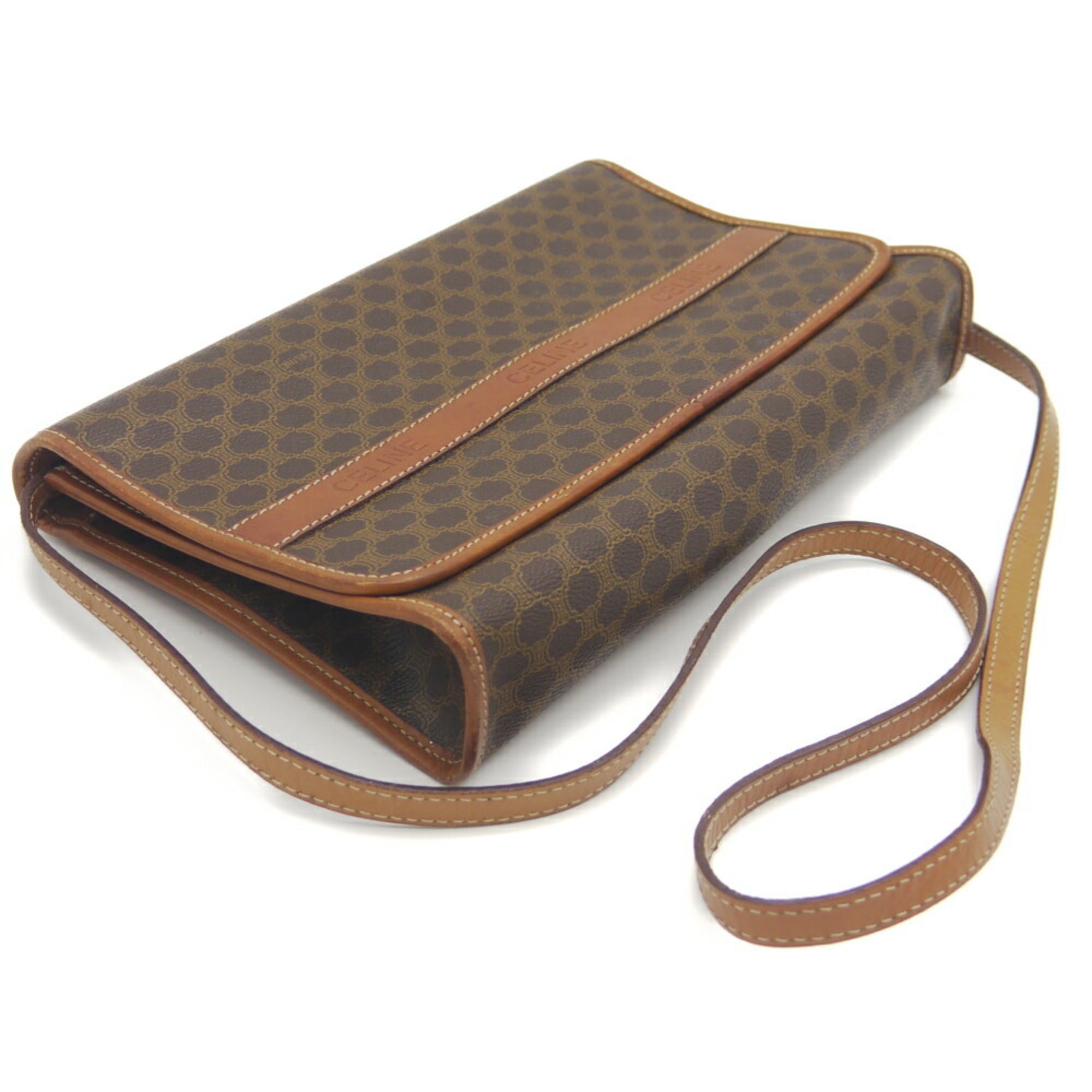 Celine Brown Pvc Leather Clutch Bag Shoulder Bag (Pre-Owned)