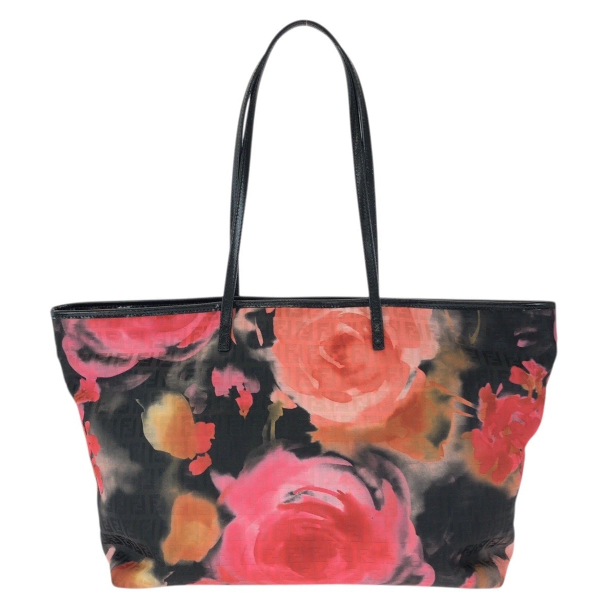 Fendi Black Orange Pink Nylon Leather Shoulder Bag Tote Bag (Pre-Owned)