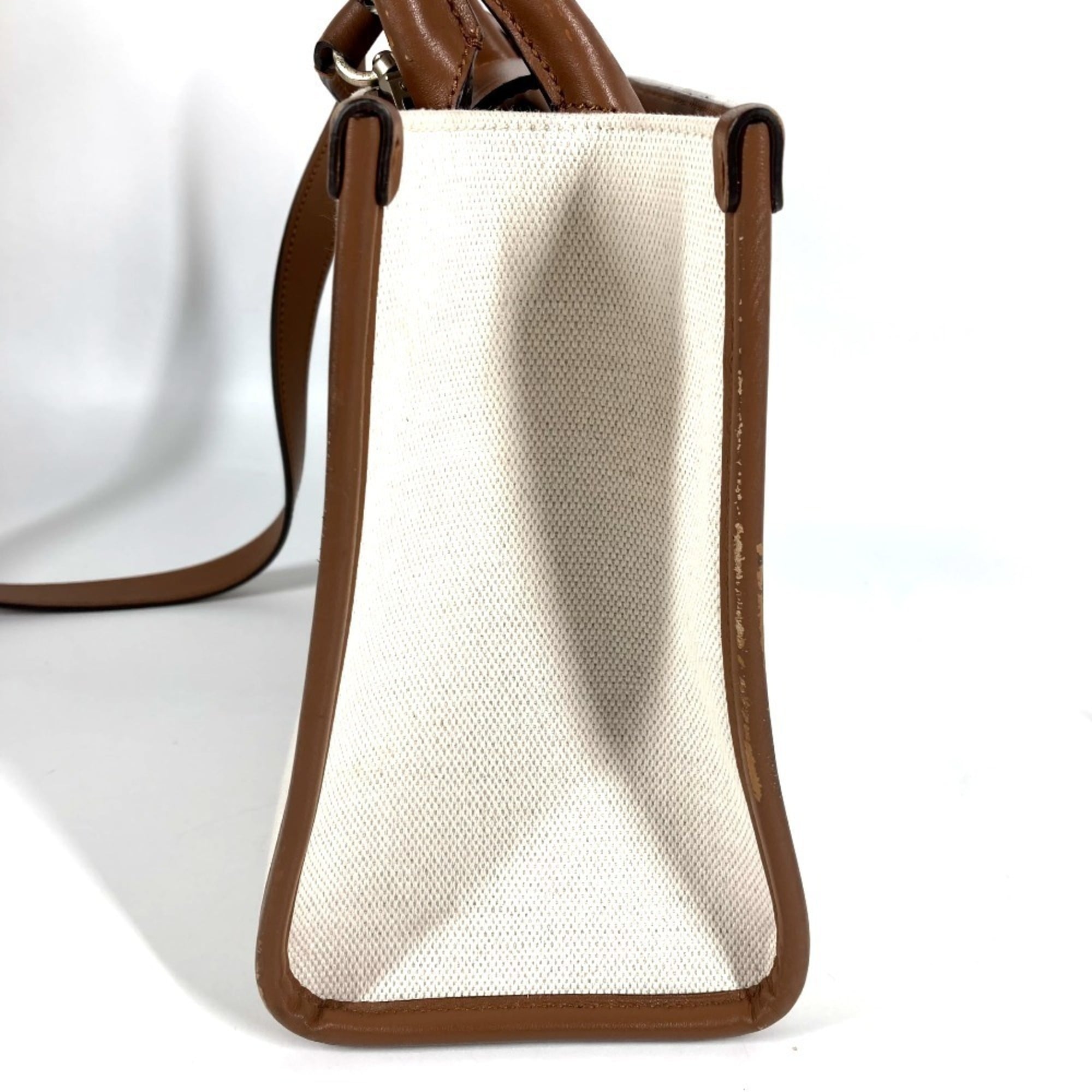 Jimmy Choo Beige Leather Canvas Handbag Shoulder Bag Tote Bag (Pre-Owned)