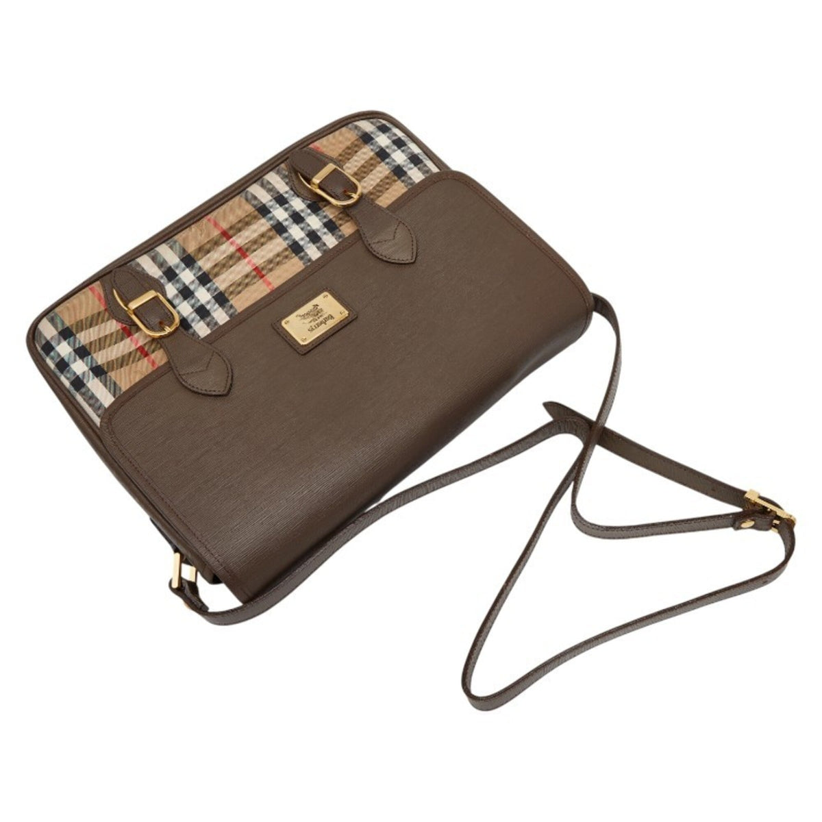 Burberry Beige Brown Canvas Leather Shoulder Bag (Pre-Owned)