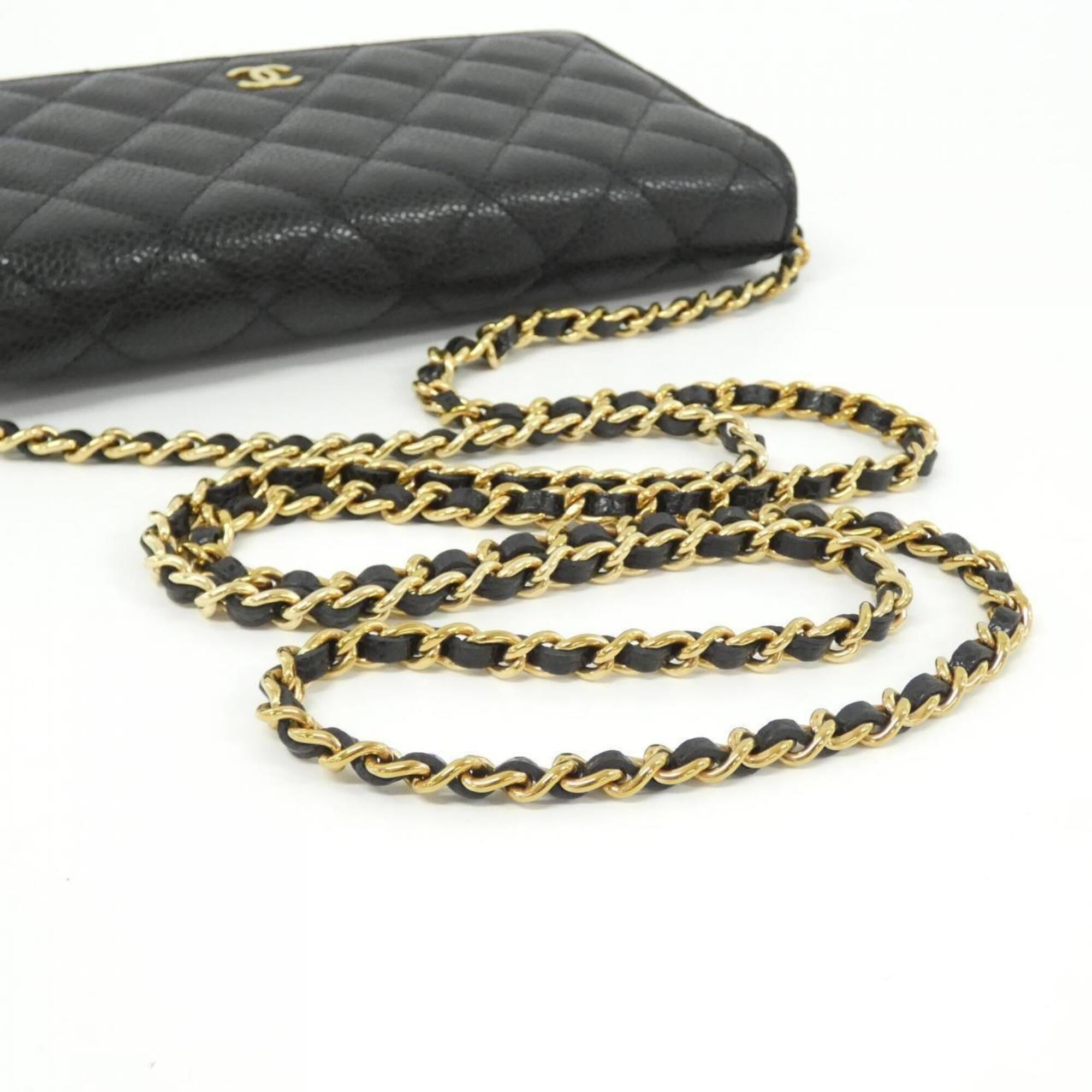 Chanel Black Bordeaux Grained Calfskin Chain/Shoulder Wallet (Pre-Owned)