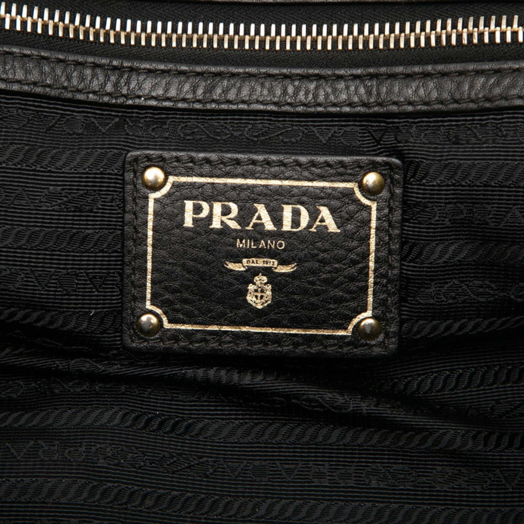 Prada Black Nylon Leather Handbag Shoulder Bag (Pre-Owned)