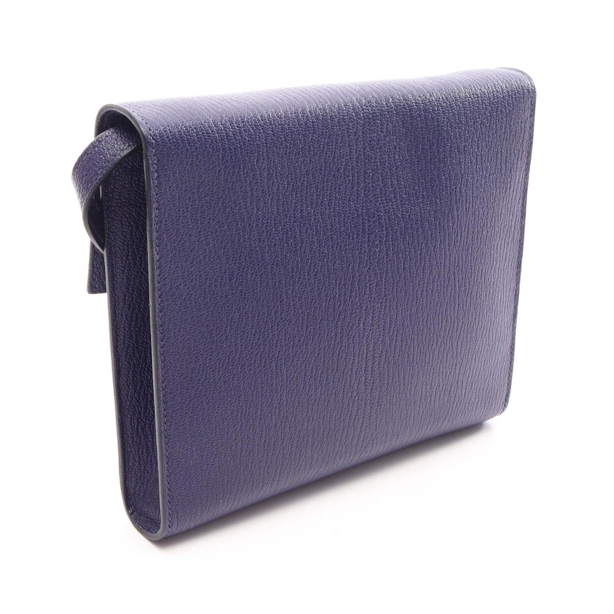 Hermes Blue Chevre Leather Leather Handbag Shoulder Bag (Pre-Owned)
