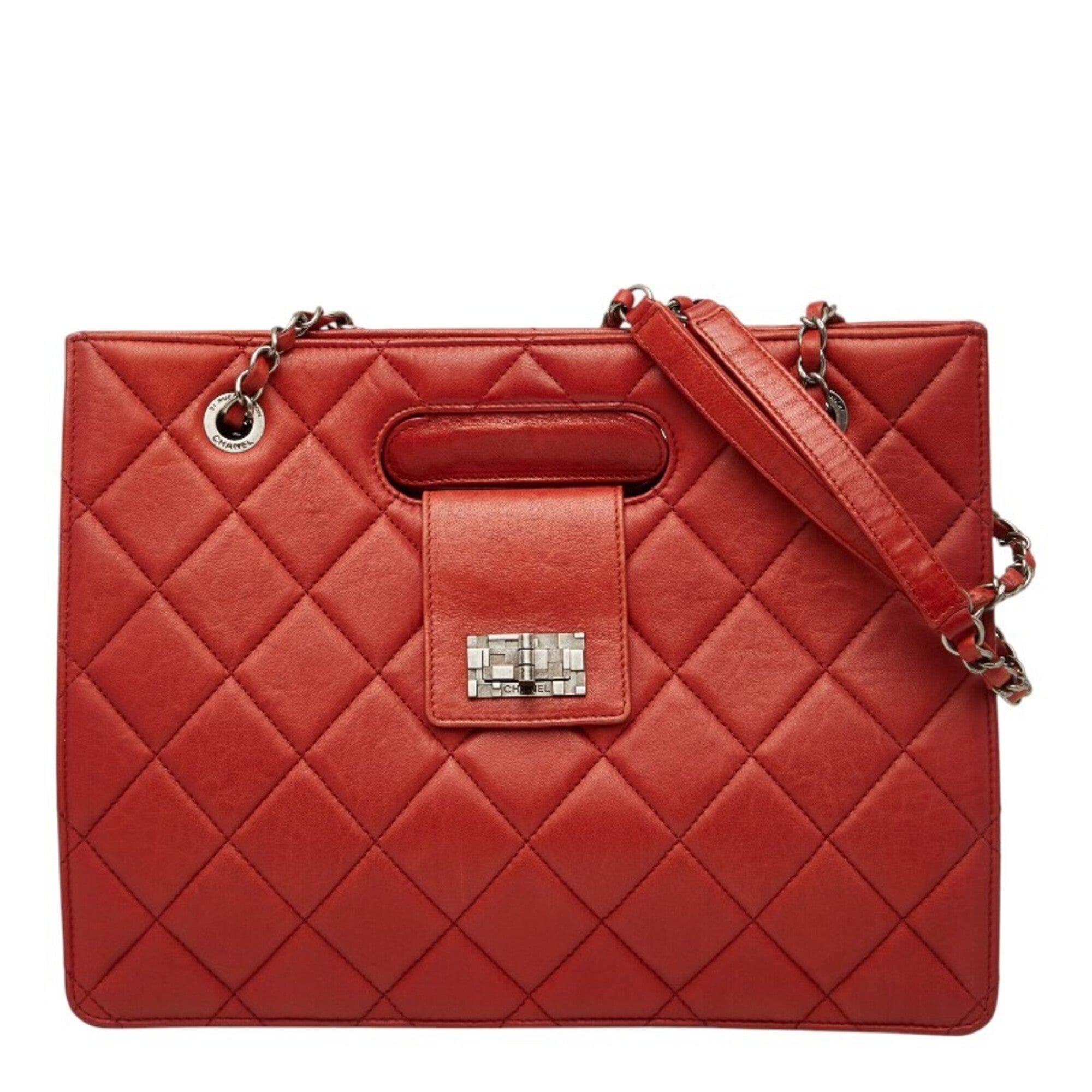 Chanel Red Color Leather Handbag Shoulder Bag (Pre-Owned)