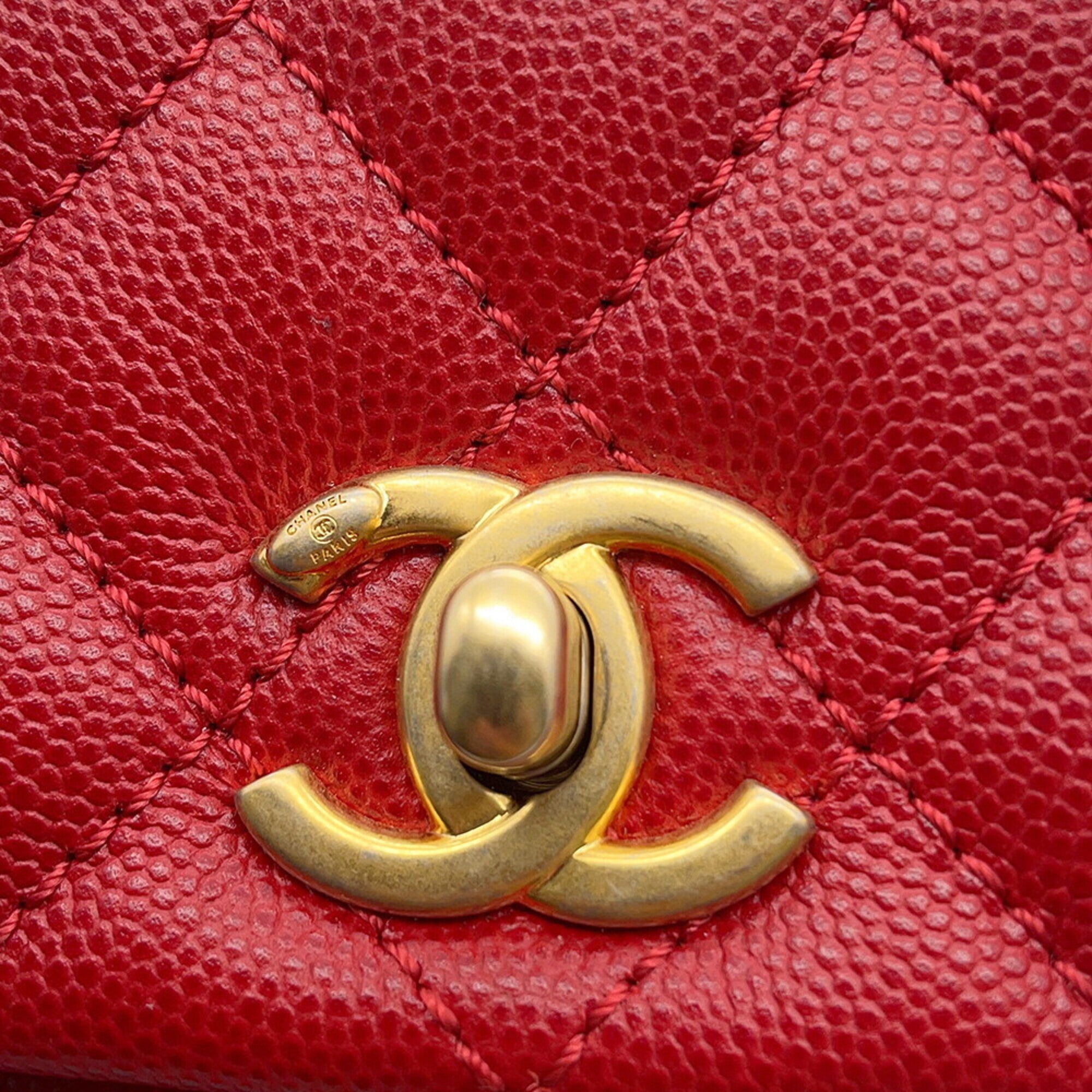 Chanel Red Color Grained Calfskin Handbag Shoulder Bag (Pre-Owned)