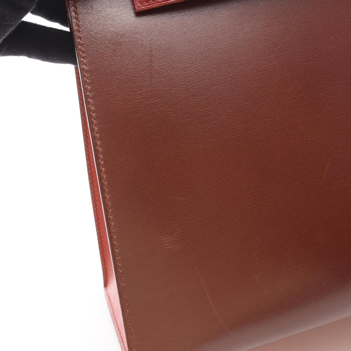 Hermes Bordeaux Brique Brown Rouge H Box Calf Leather Leather Handbag (Pre-Owned)