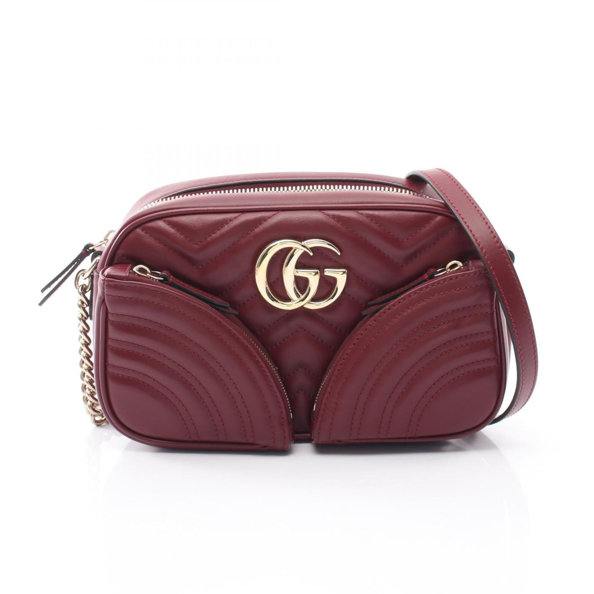 Gucci Gg Marmont Bordeaux Leather Handbag Shoulder Bag (Pre-Owned)