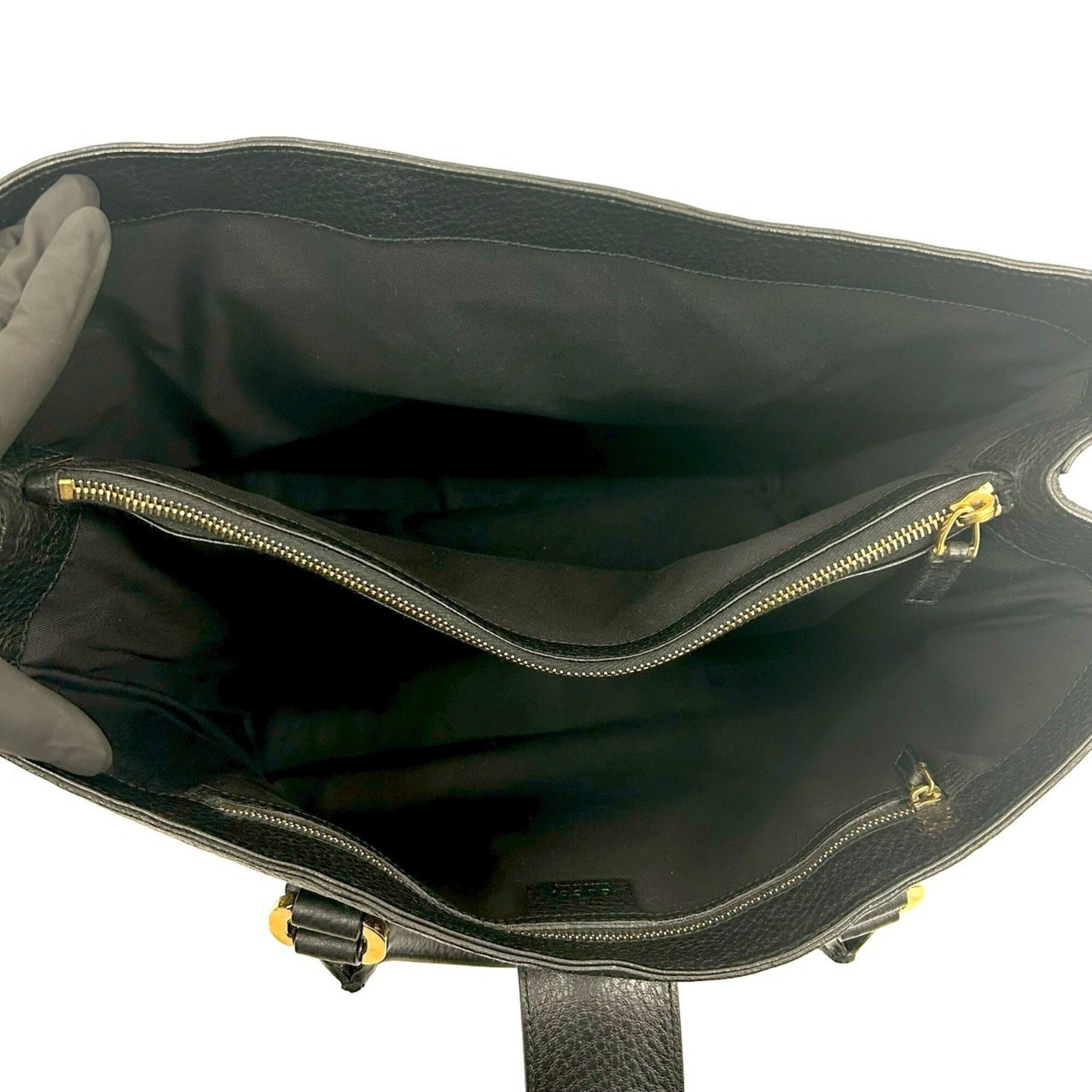 Gucci Black Leather Handbag Tote Bag (Pre-Owned)