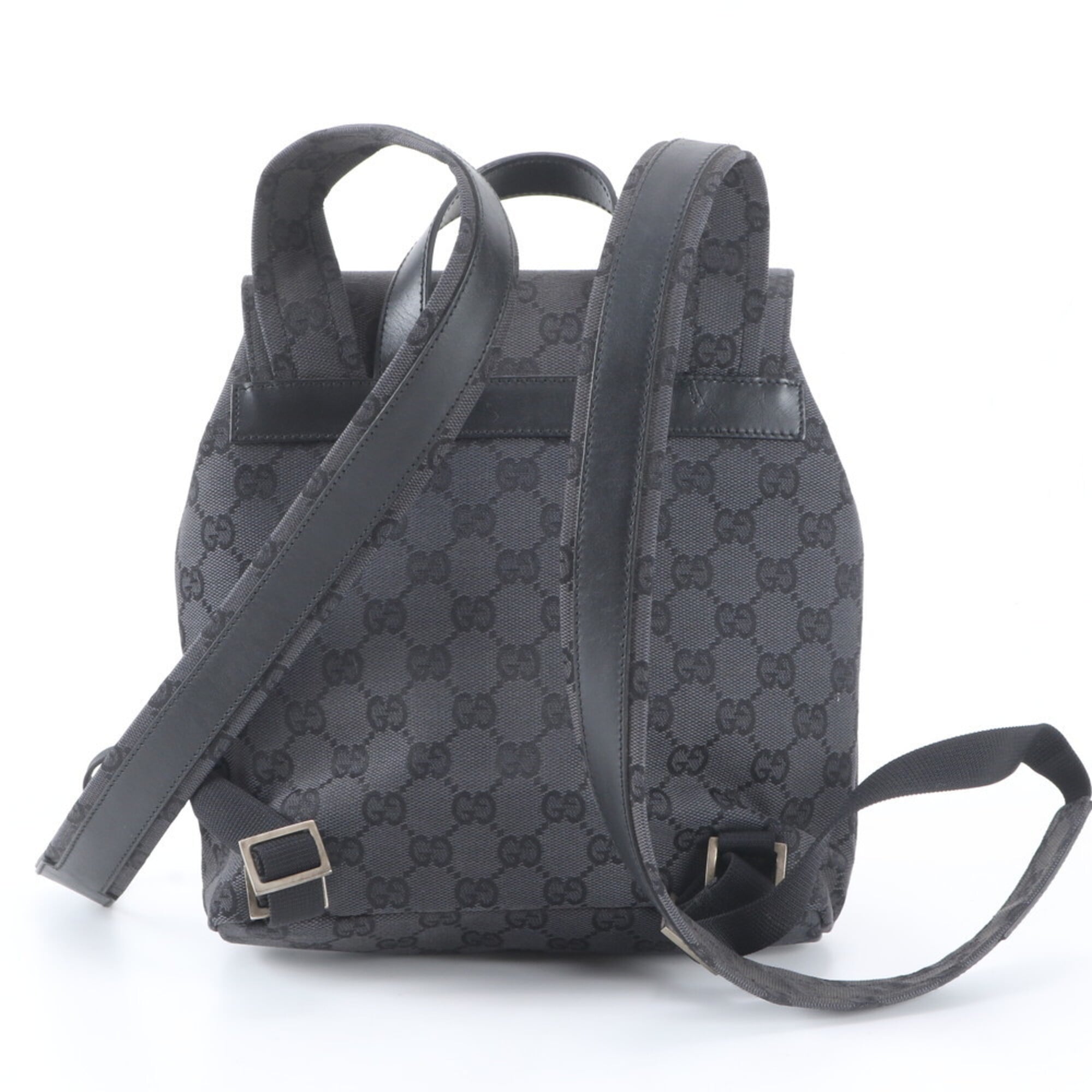 Gucci Gg Canvas Black Gg Canvas Leather Backpack Handbag (Pre-Owned)