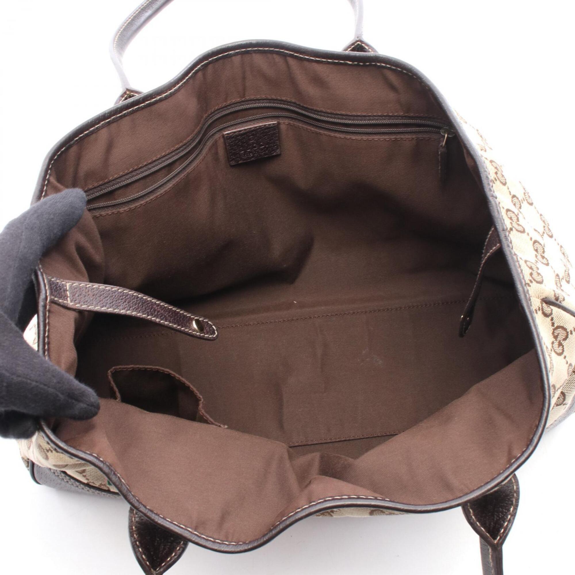 Gucci Beige Brown Canvas Leather Handbag Tote Bag (Pre-Owned)