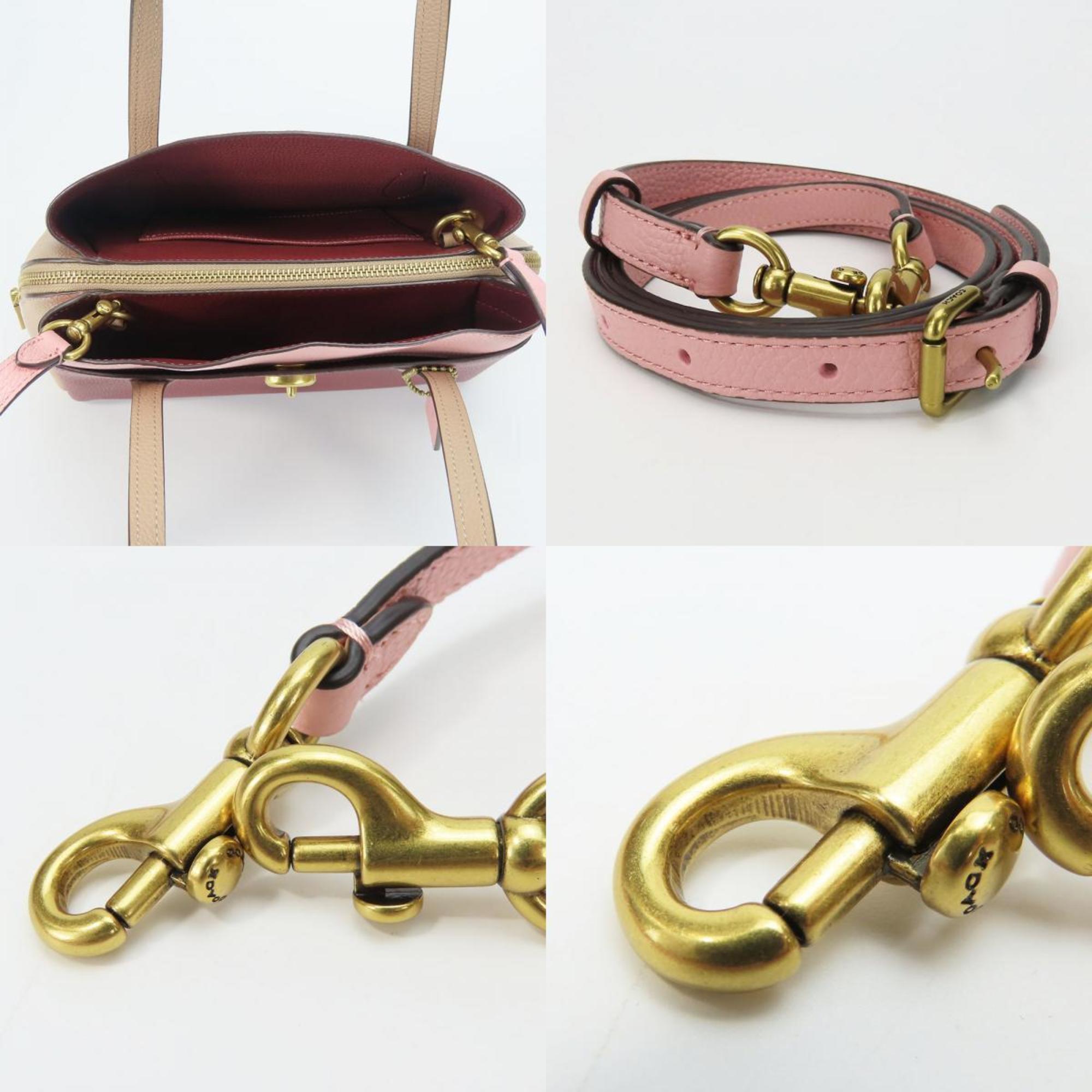 Coach Beige Multi-Color Pink Wine Leather Handbag (Pre-Owned)