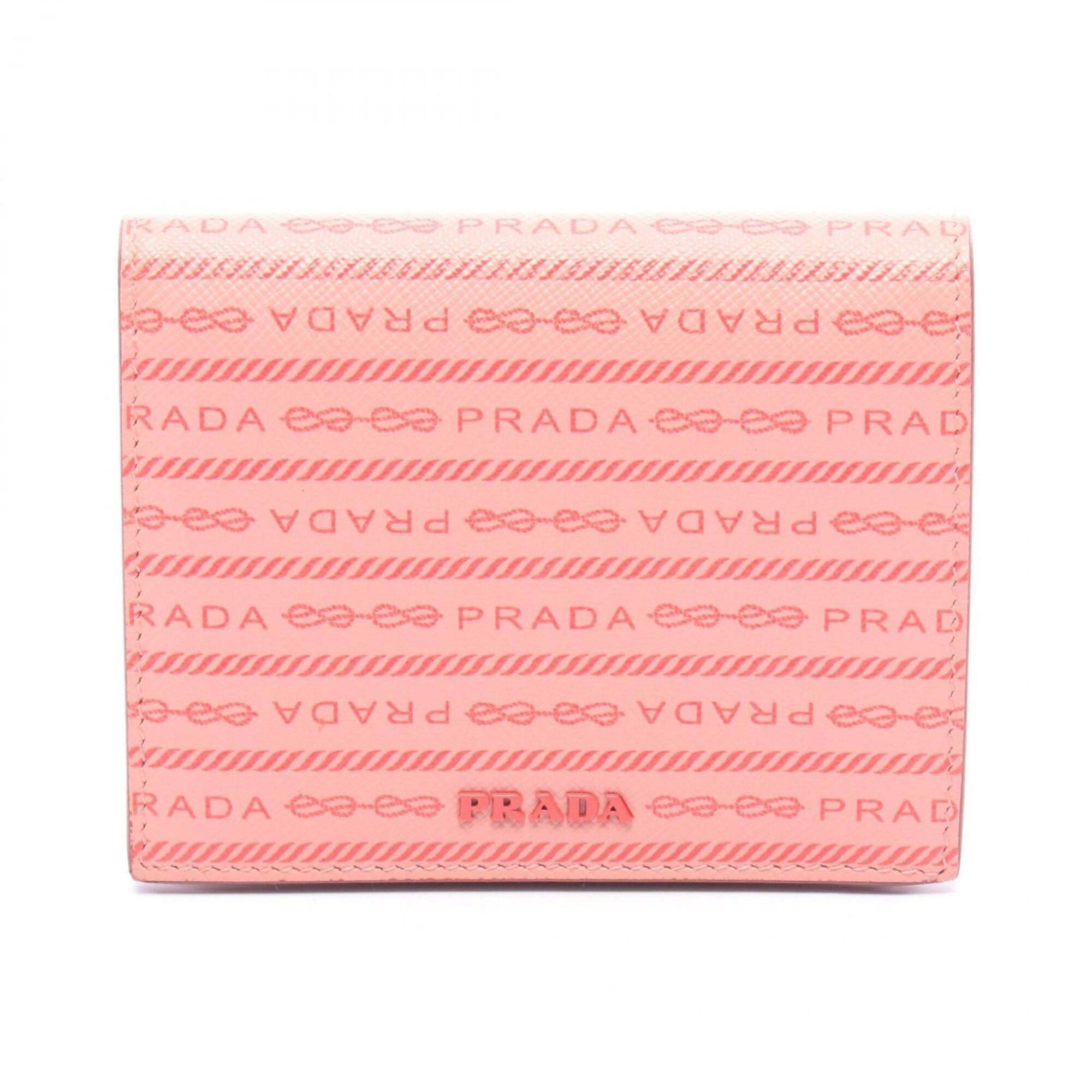 Prada Pink Red Color Leather Wallet (Bi-Fold) (Pre-Owned)