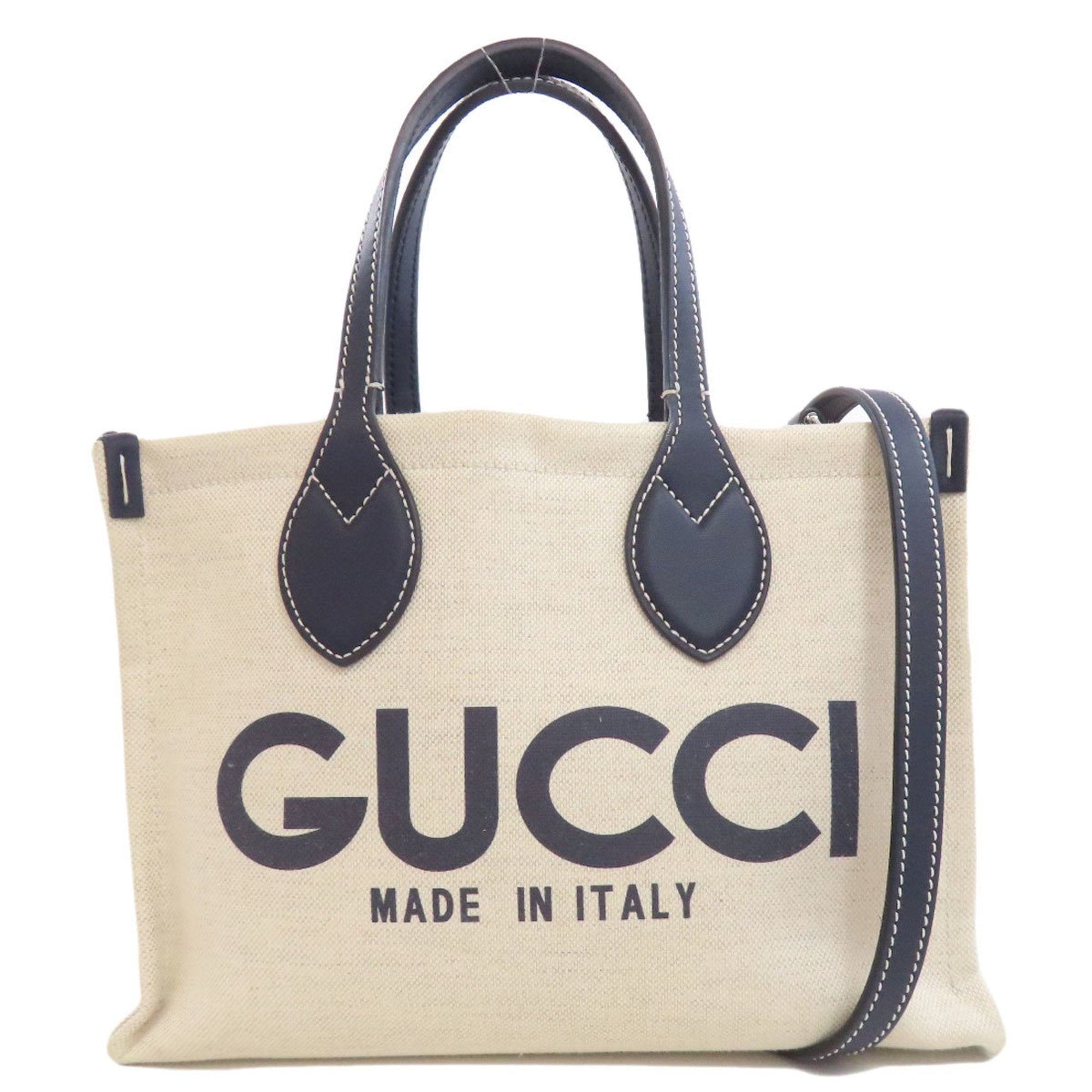 Gucci Beige Navy Canvas Handbag (Pre-Owned)