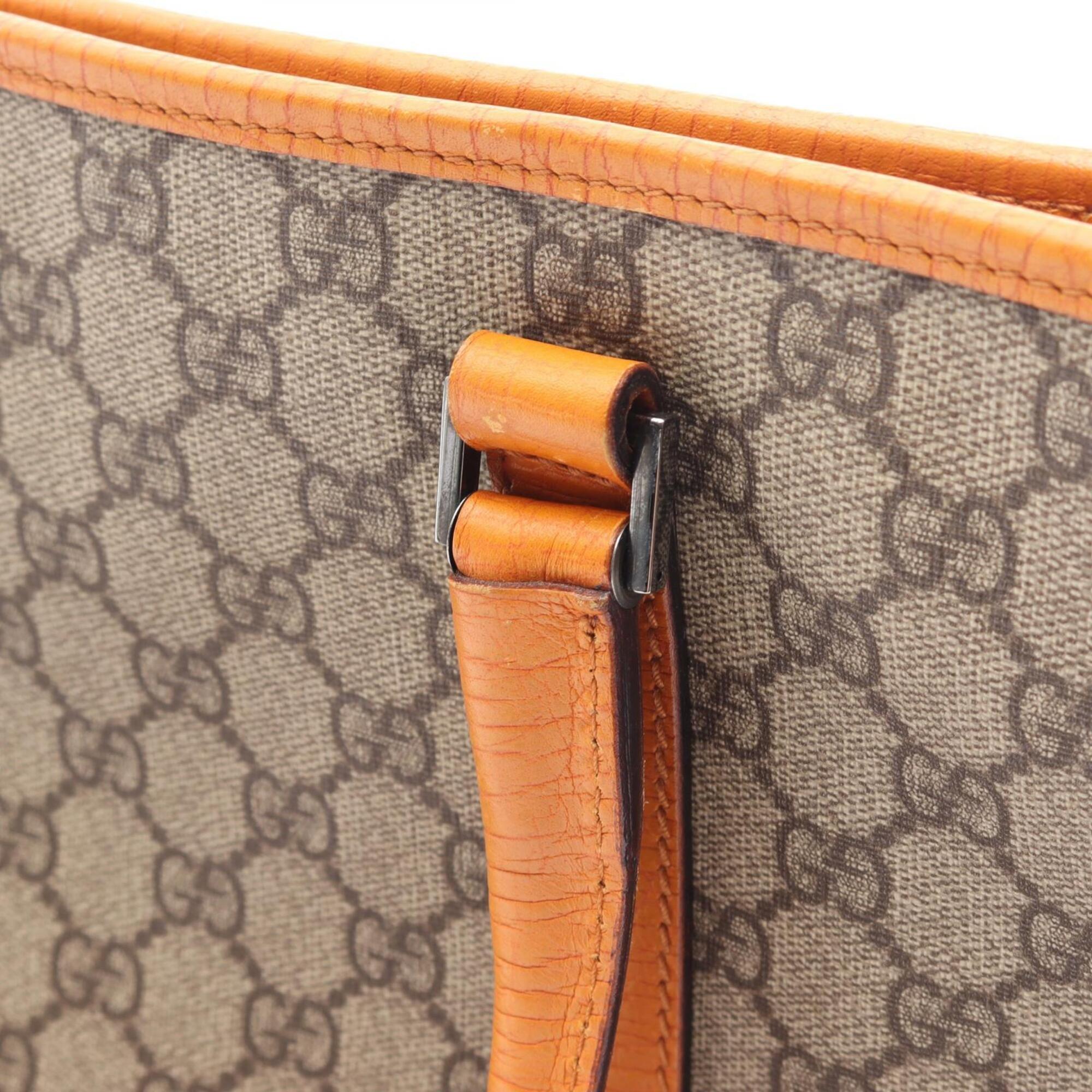 Gucci Beige Orange Pvc Coated Canvas Leather Tote Bag (Pre-Owned)