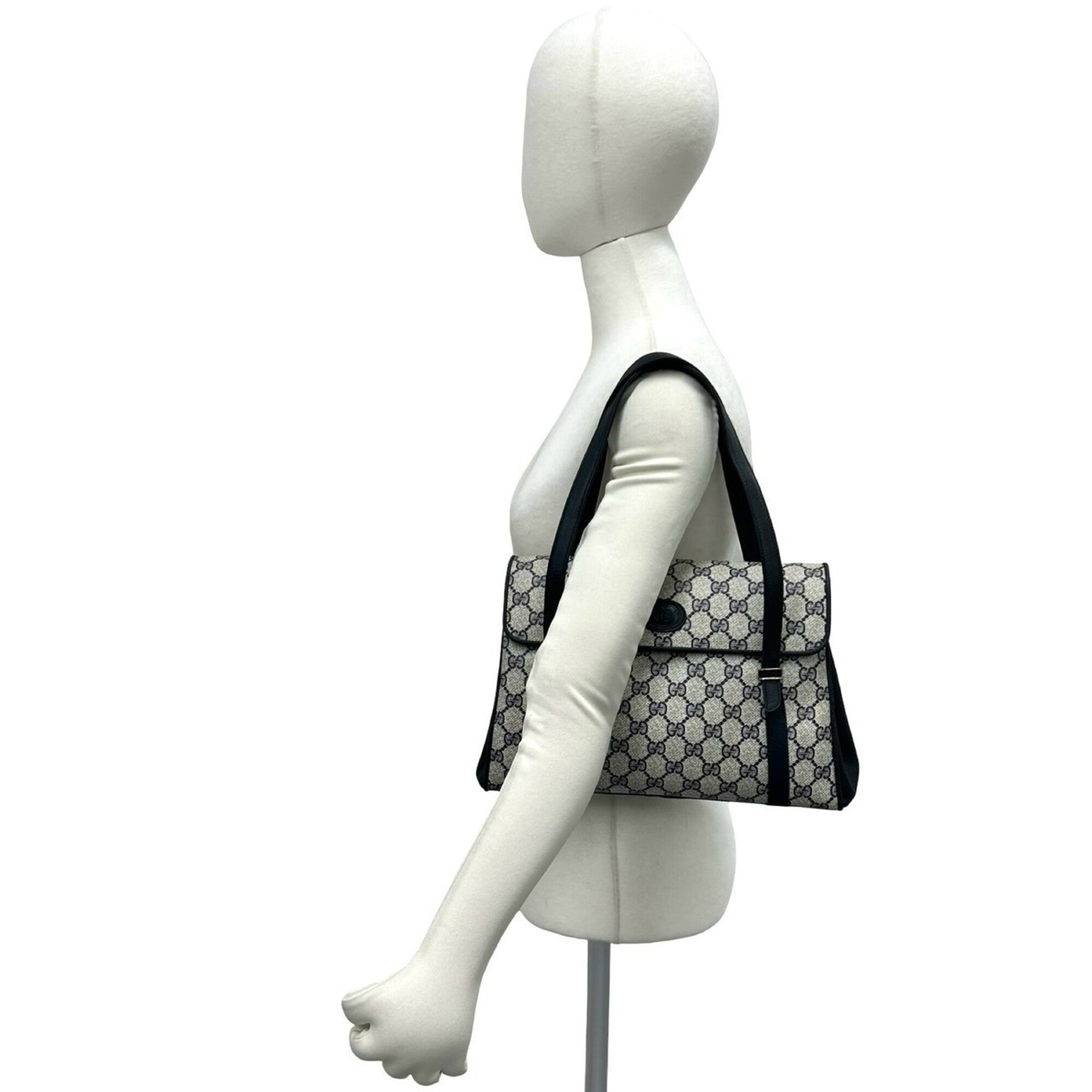Gucci Navy Pvc Leather Handbag Shoulder Bag Tote Bag (Pre-Owned)