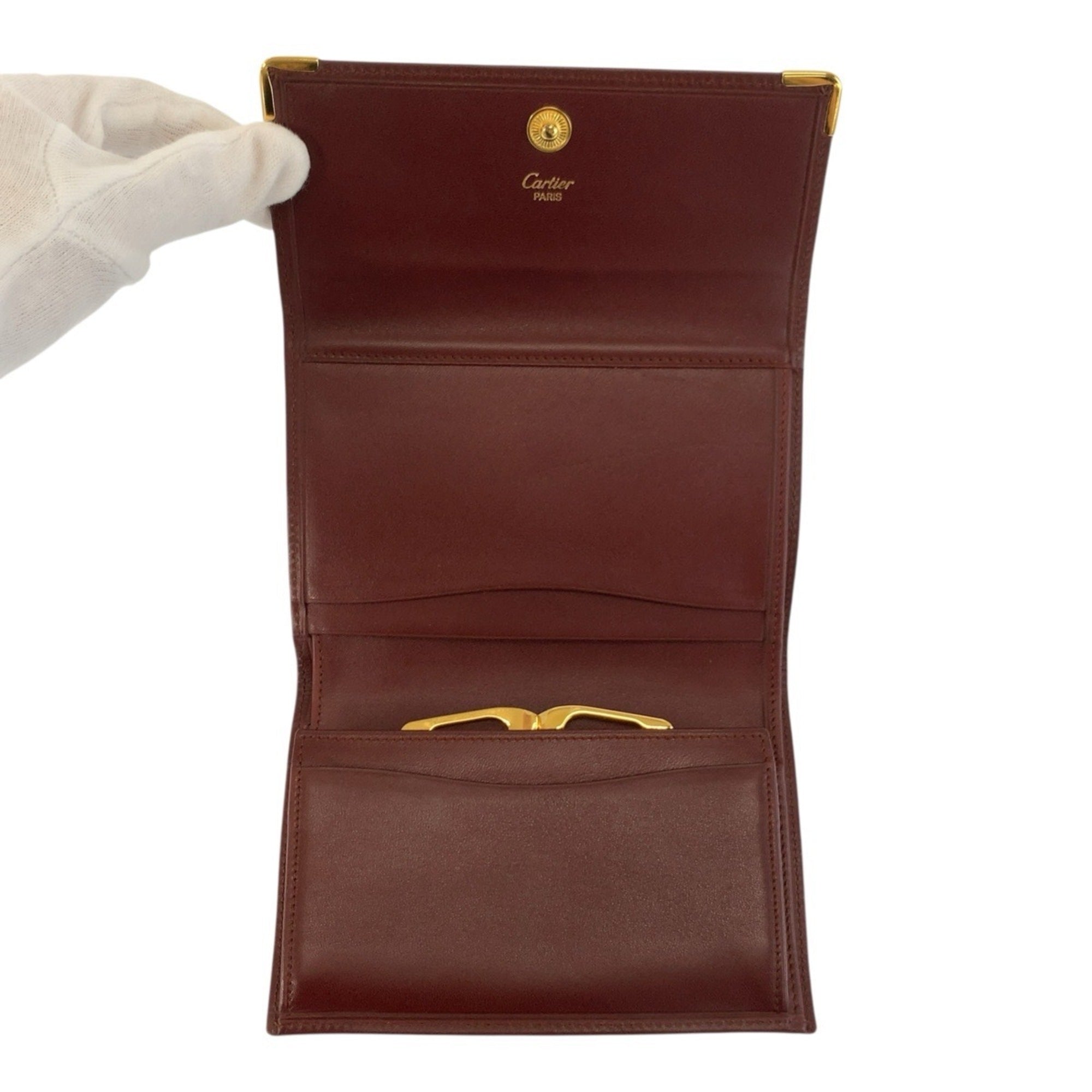 Cartier Bordeaux Leather Coin Purse/Coin Case (Pre-Owned)