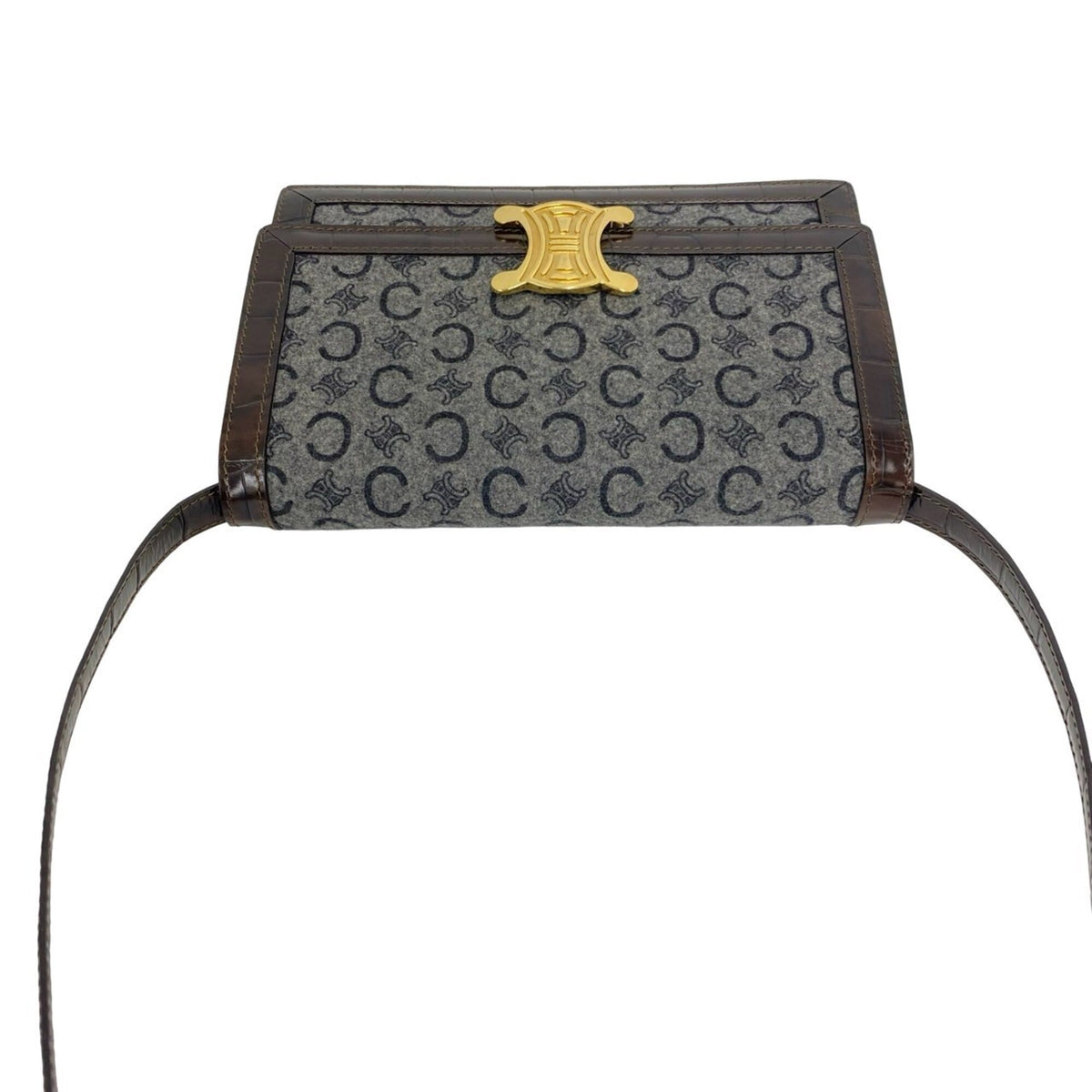 Celine Brown Gray Wool Leather Pochette Shoulder Bag (Pre-Owned)