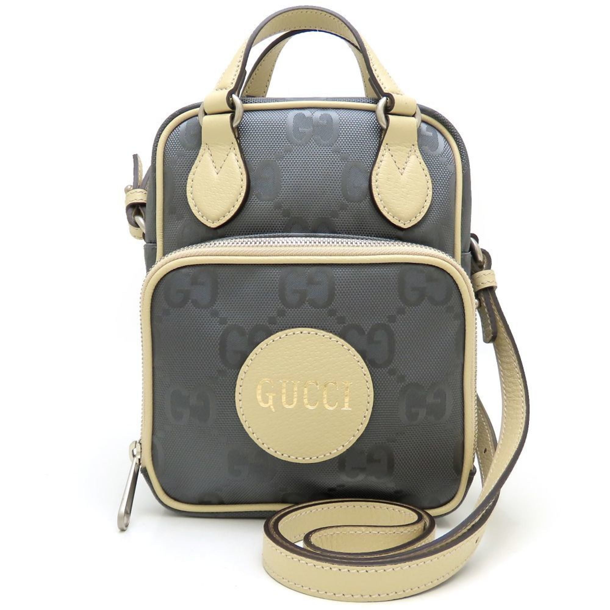 Gucci Beige Gray Nylon Leather Shoulder Bag (Pre-Owned)