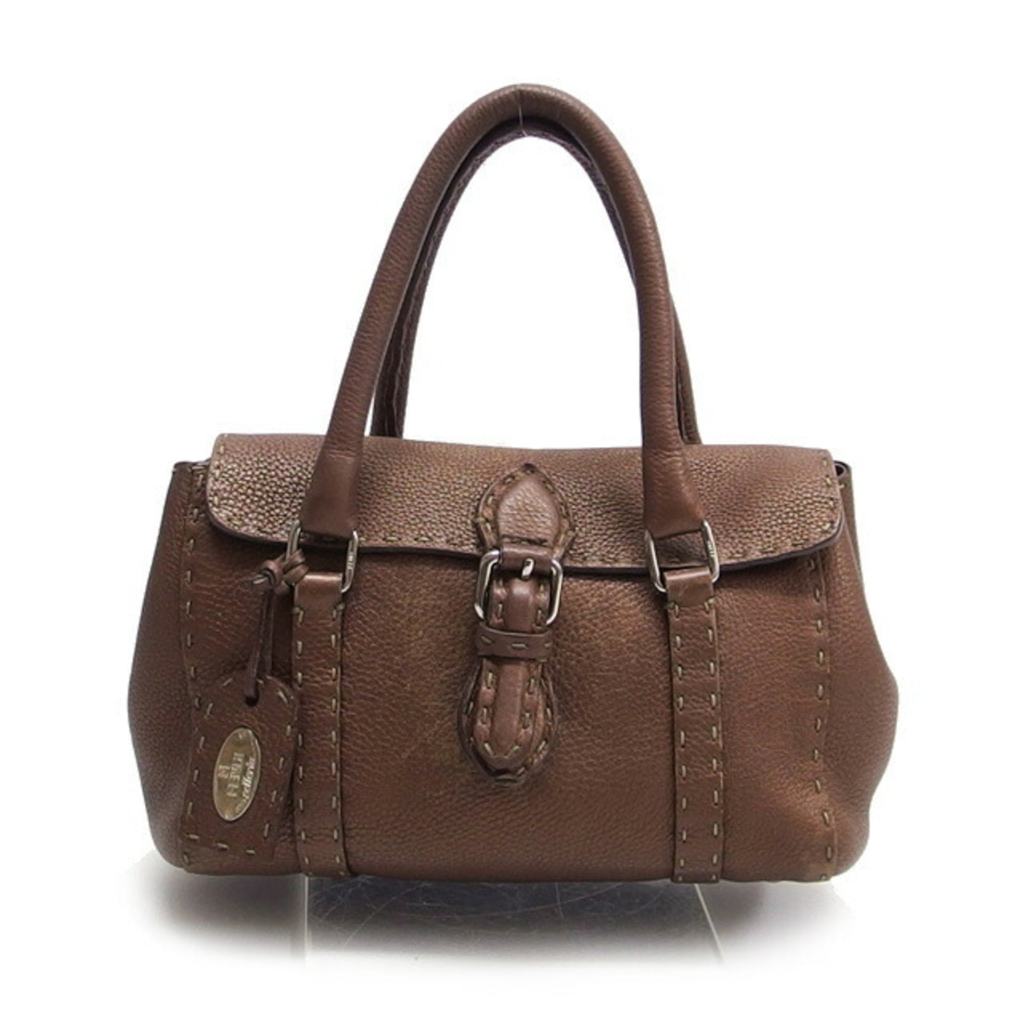 Fendi Bronze Dark Brown Leather Handbag (Pre-Owned)