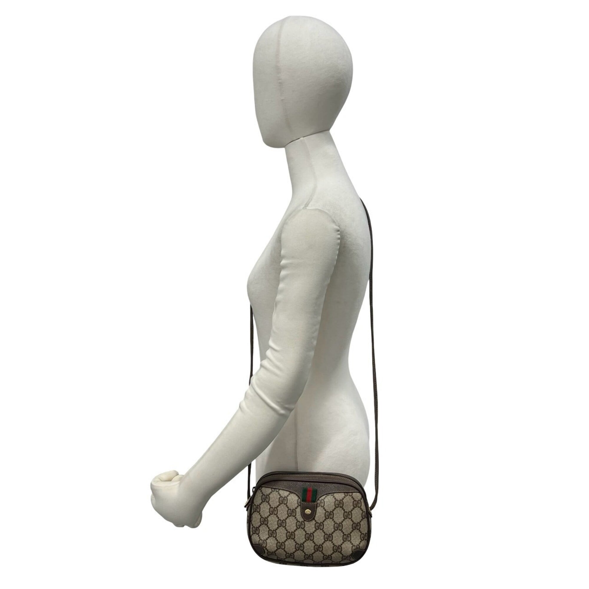 Gucci Brown Green Red Color Leather Pvc Shoulder Bag (Pre-Owned)