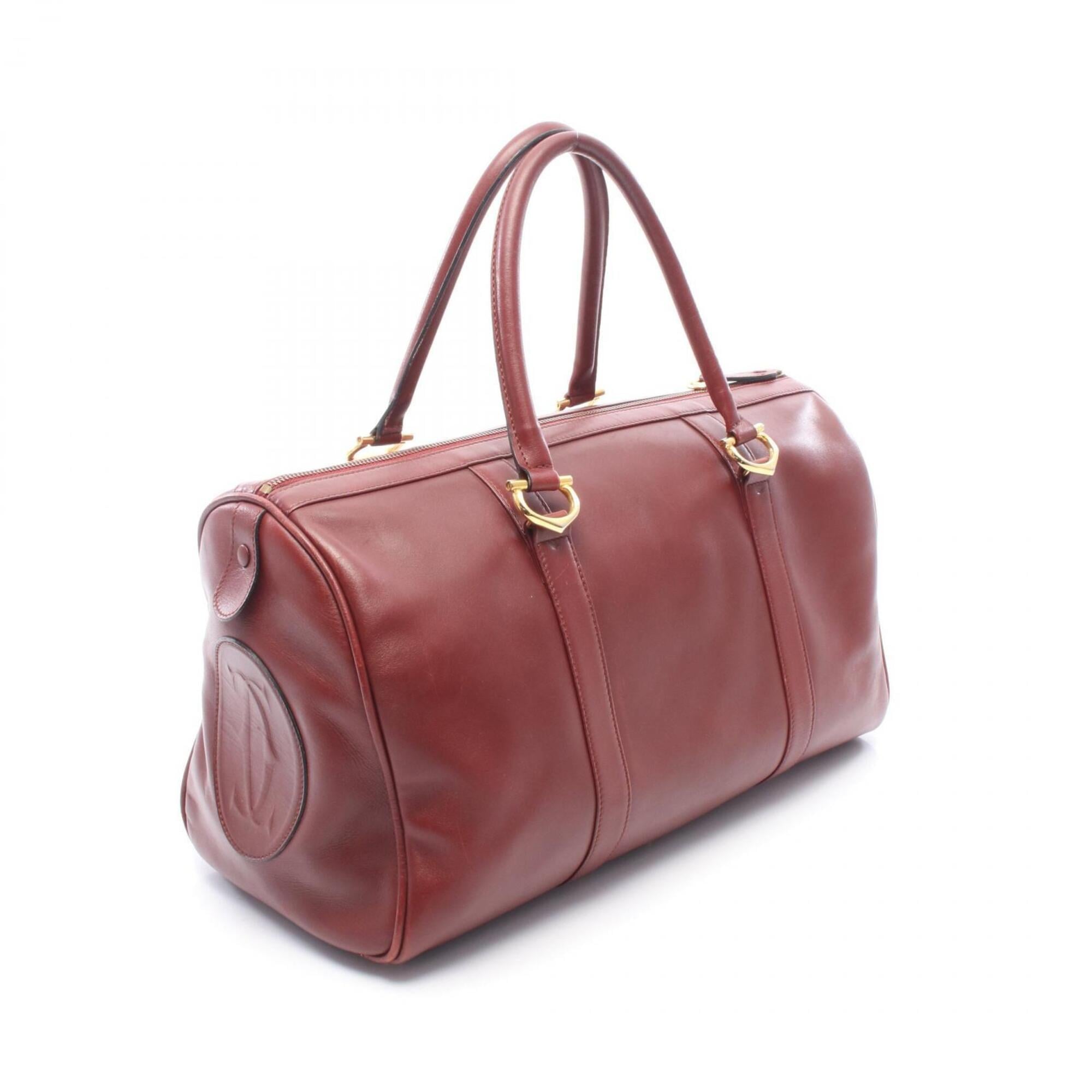 Cartier Bordeaux Leather Boston Bag Handbag (Pre-Owned)