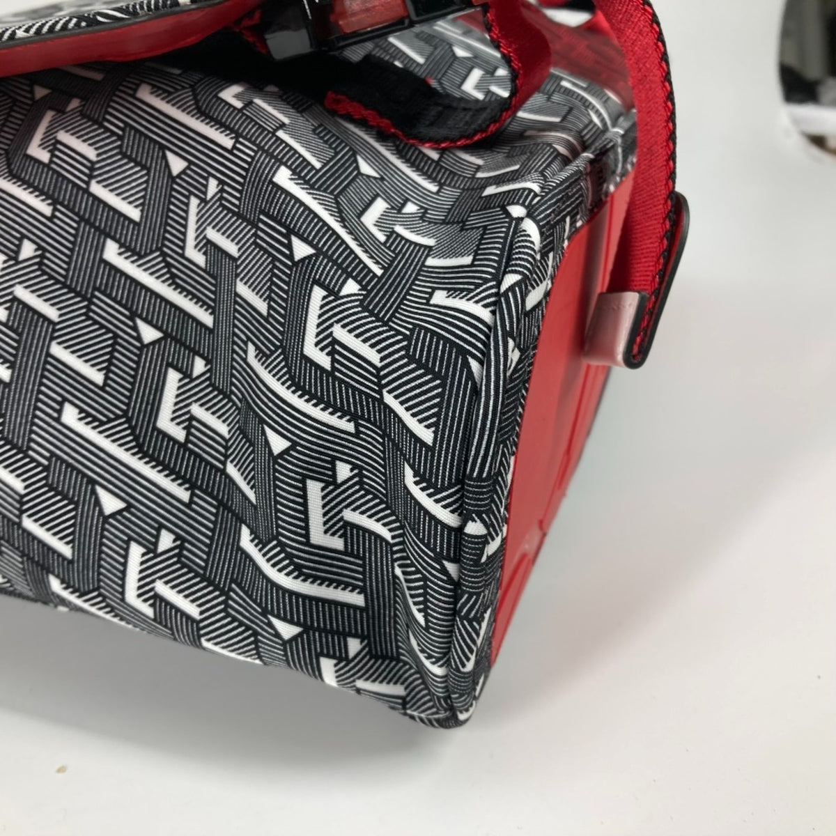 Christian Louboutin Black Red Color White Nylon Handbag Messenger Bag Shoulder Bag (Pre-Owned)