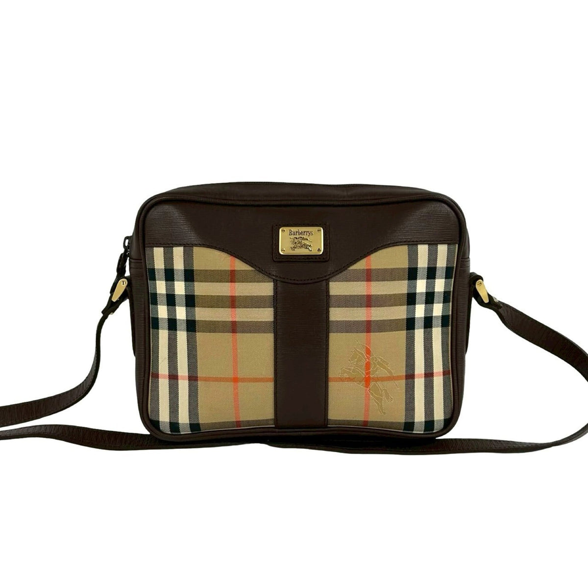 Burberry Beige Brown Canvas Leather Pochette Shoulder Bag (Pre-Owned)
