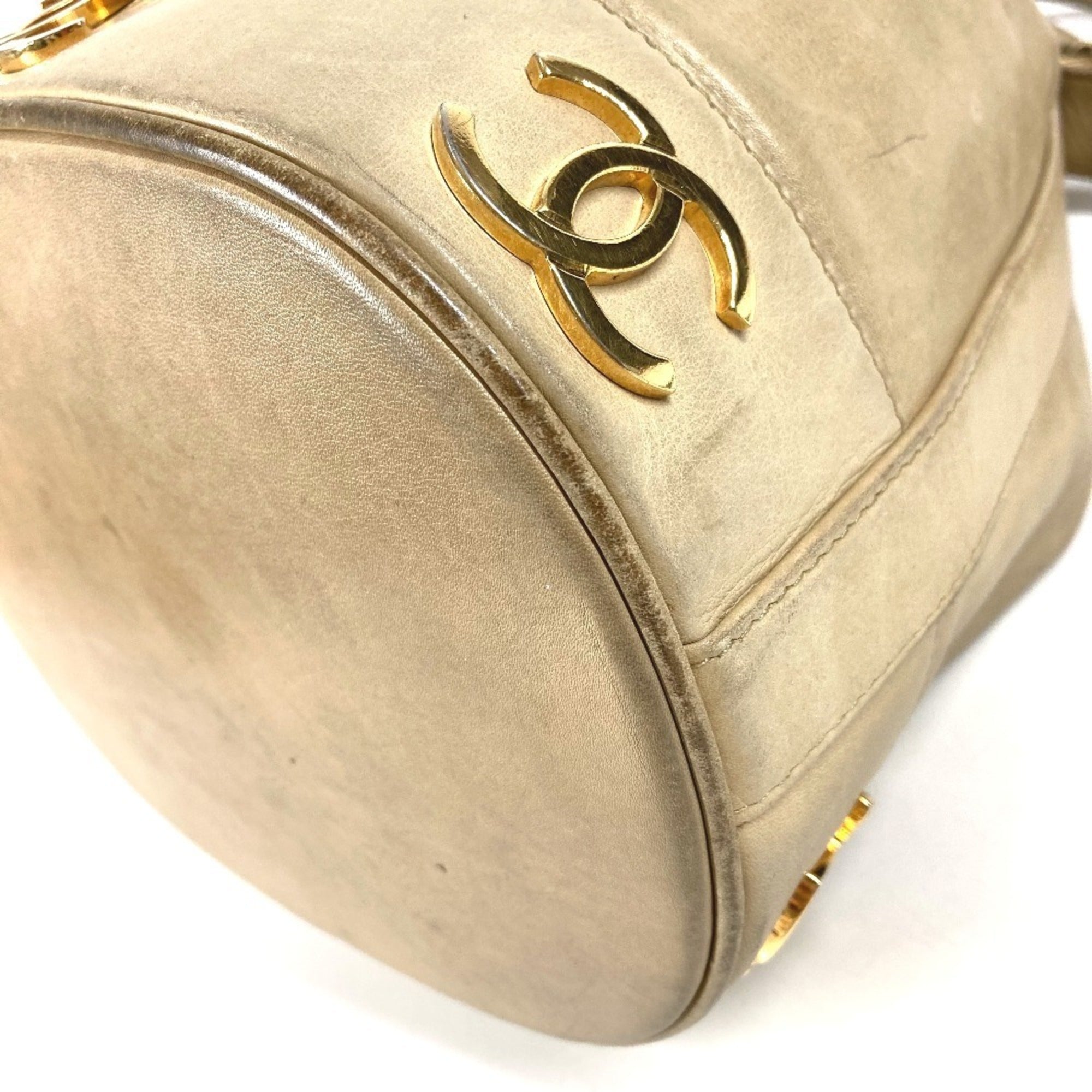 Chanel Beige Leather Handbag Pouch Shoulder Bag (Pre-Owned)