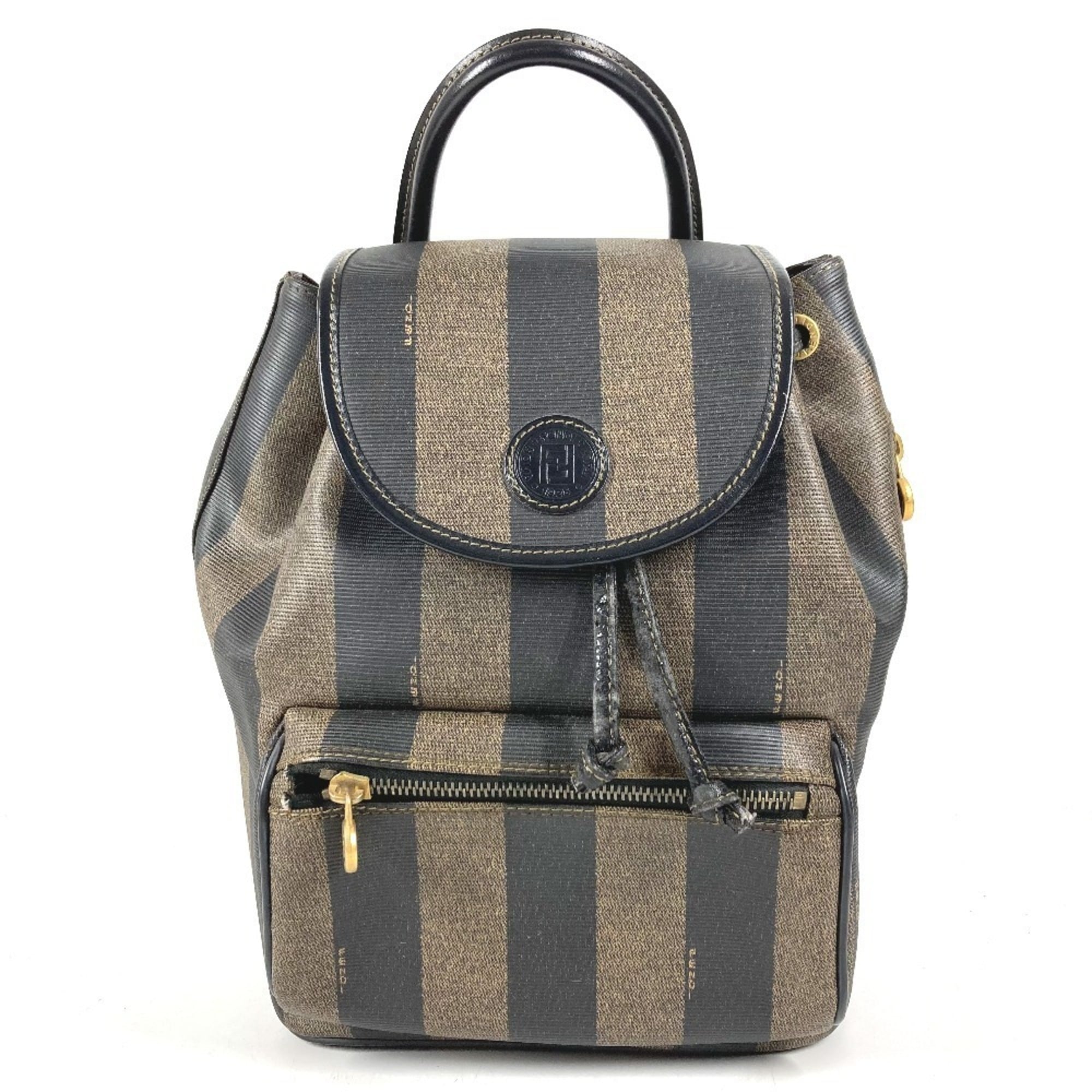 Fendi Pequin Black Khaki Pvc Leather Backpack (Pre-Owned)