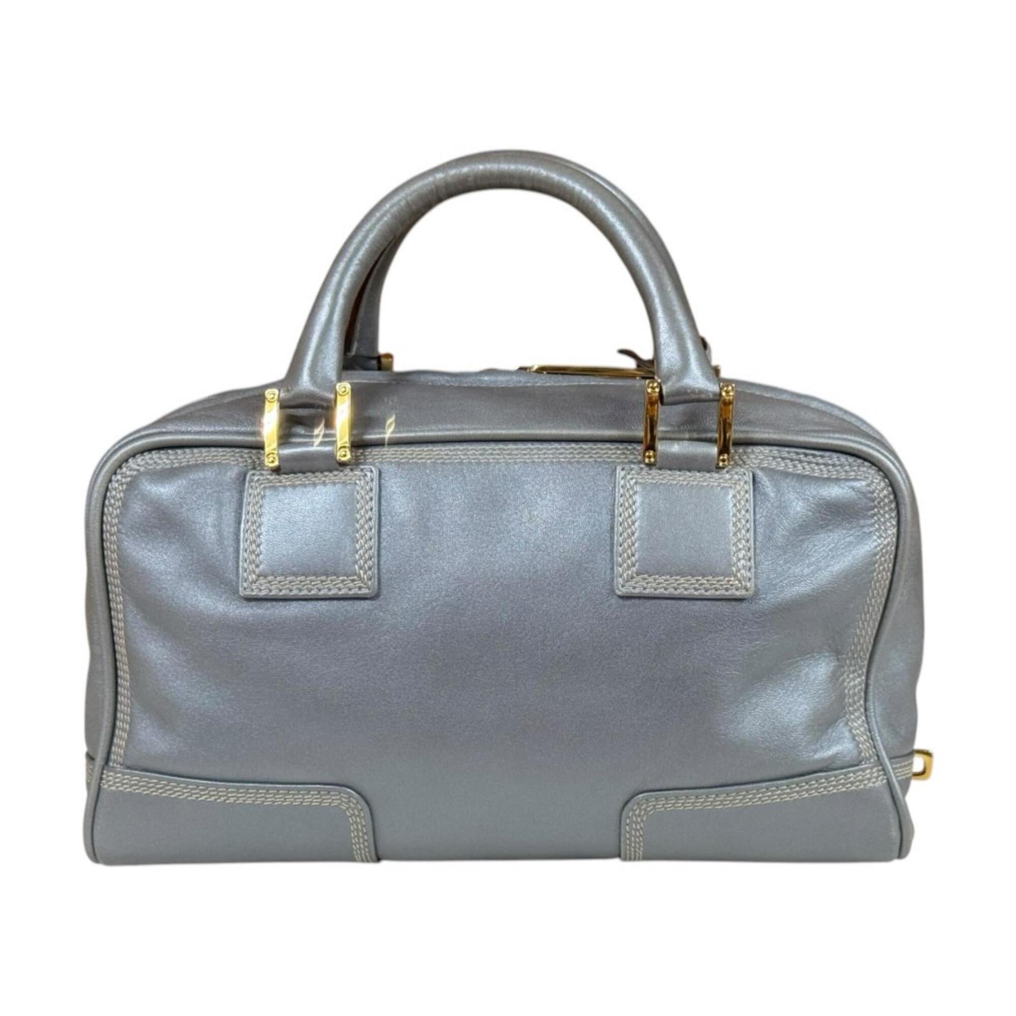 Loewe Gray Metallic Gray Leather Handbag (Pre-Owned)