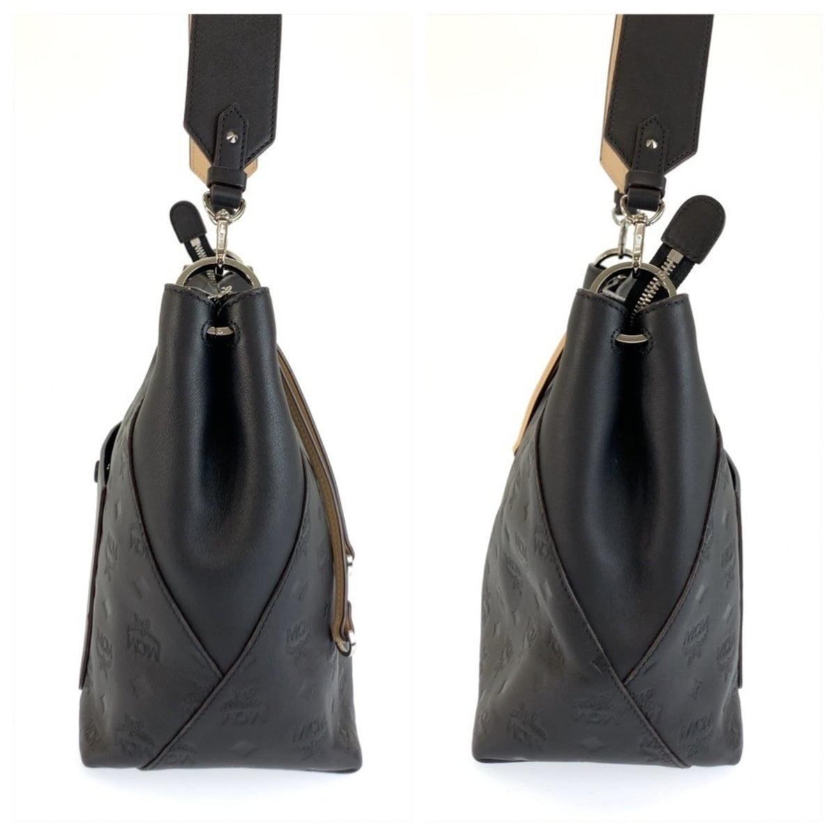 Mcm Beige Black Leather Handbag Shoulder Bag (Pre-Owned)