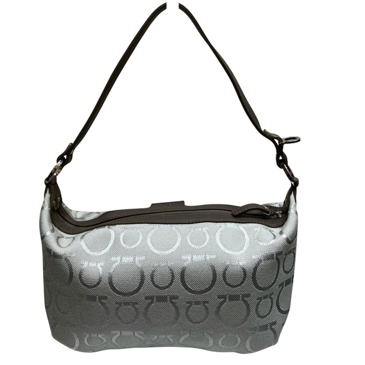 Salvatore Ferragamo Gancini Silver Canvas Handbag (Pre-Owned)