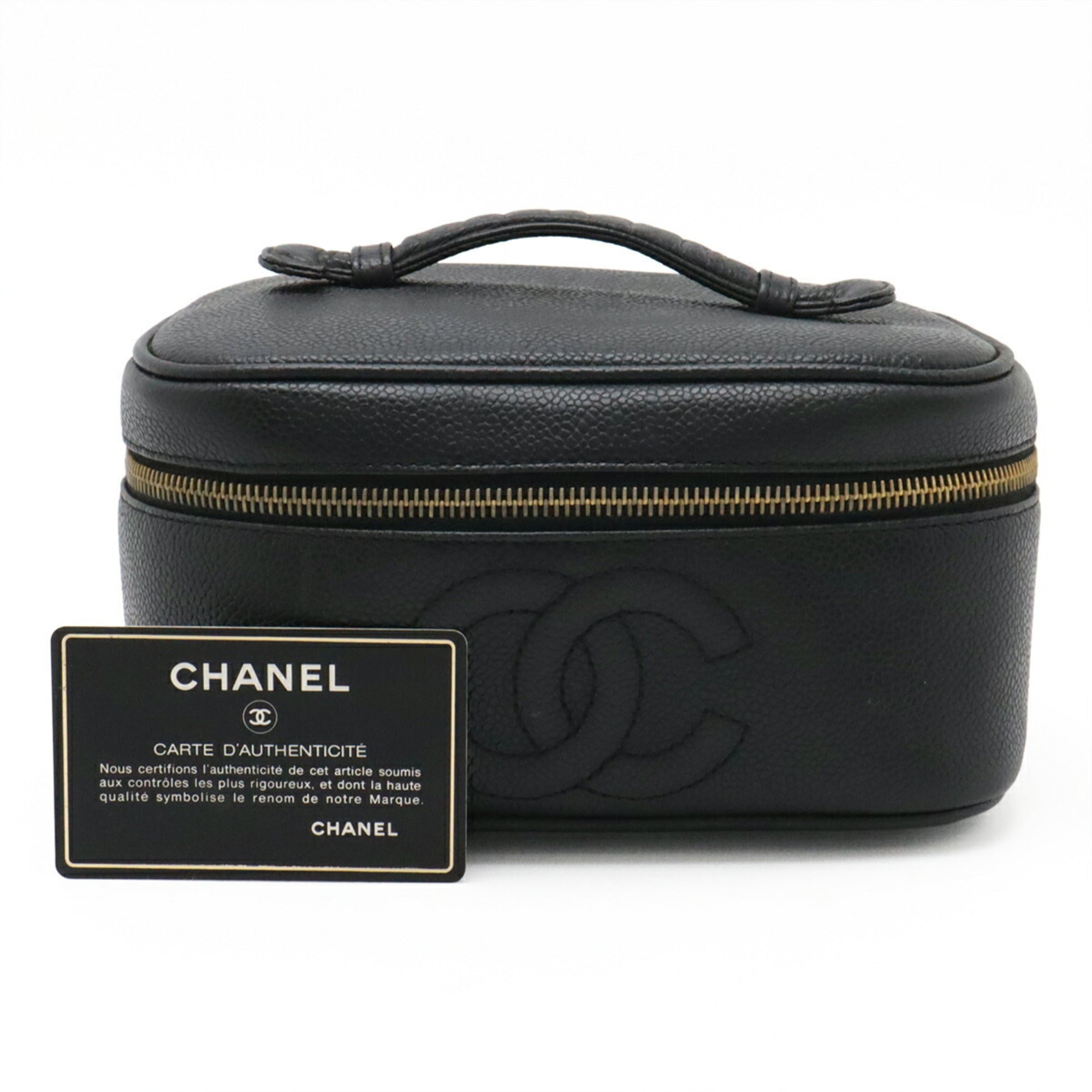 Chanel Black Grained Calfskin Handbag Pouch Vanity Bag (Pre-Owned)