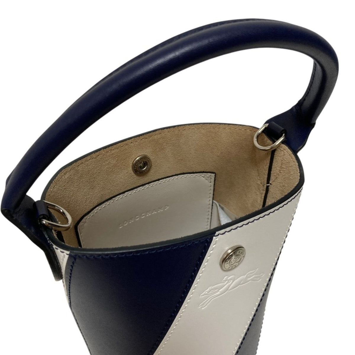 Longchamp Navy White Leather Crossbody Bag (Pre-Owned)