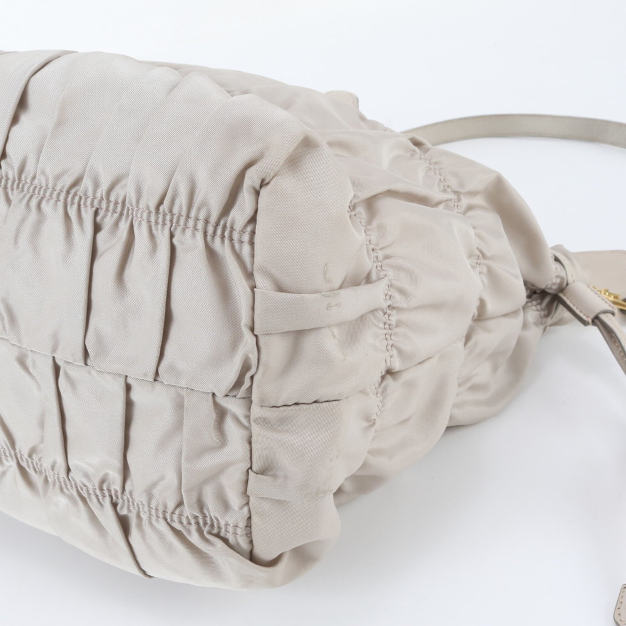 Prada Ivory Nylon Leather Shoulder Bag Tote Bag (Pre-Owned)