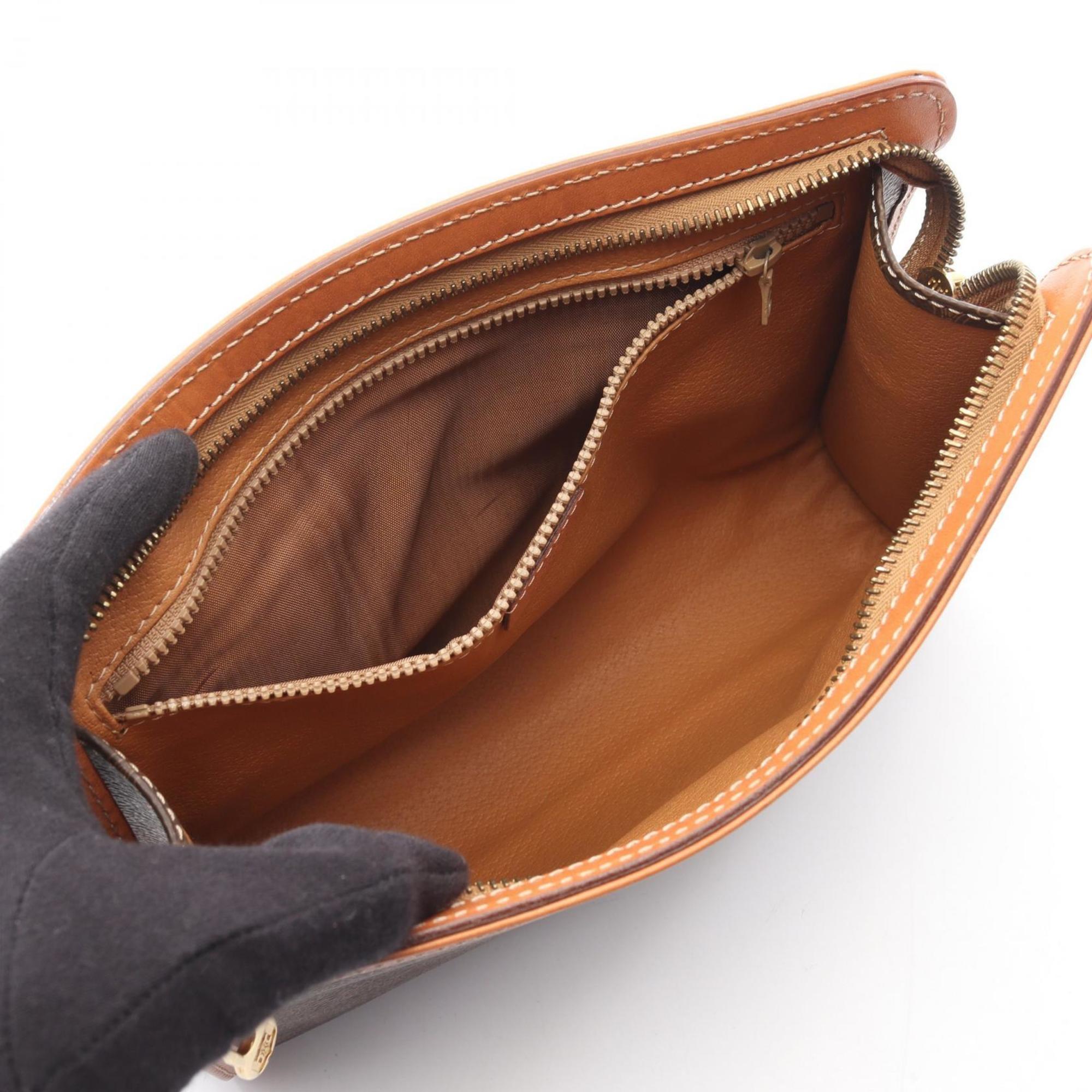 Celine Brown Coated Canvas Leather Clutch Bag Handbag (Pre-Owned)