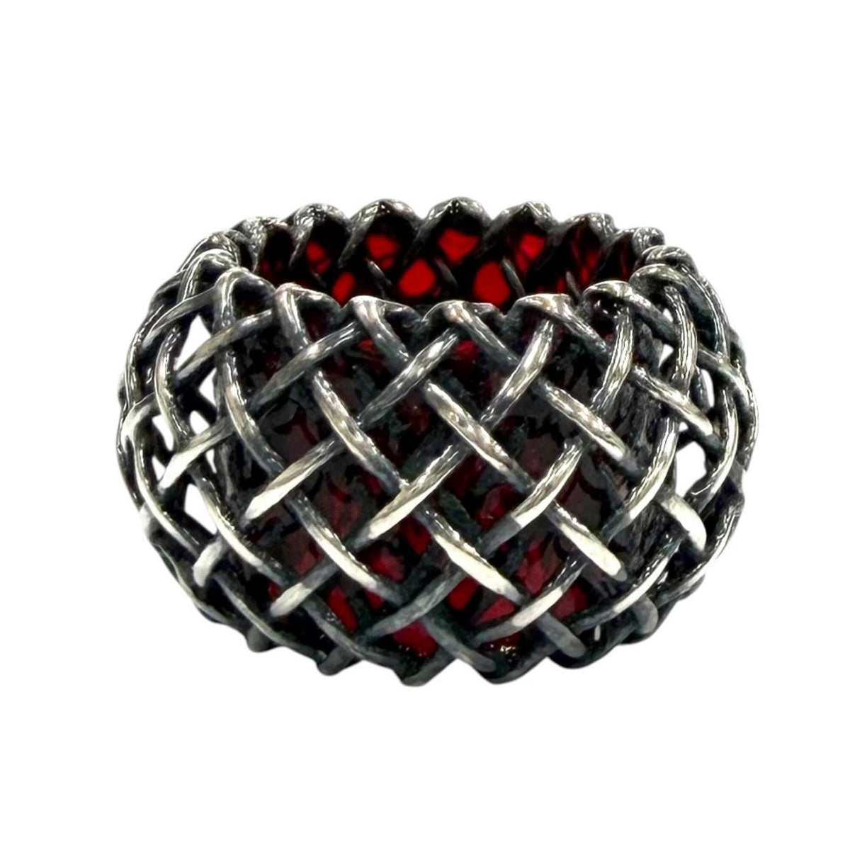 Bottega Veneta Silver Red Color Silver 925 Band Ring (Pre-Owned)